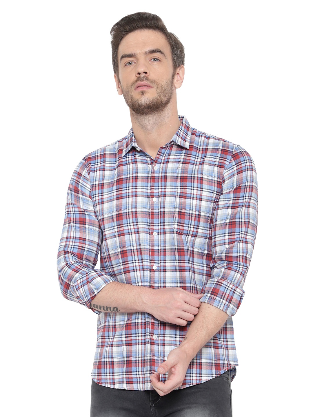 

BAWERIN Men Purple Original Tartan Checks Sheer Checked Casual Shirt