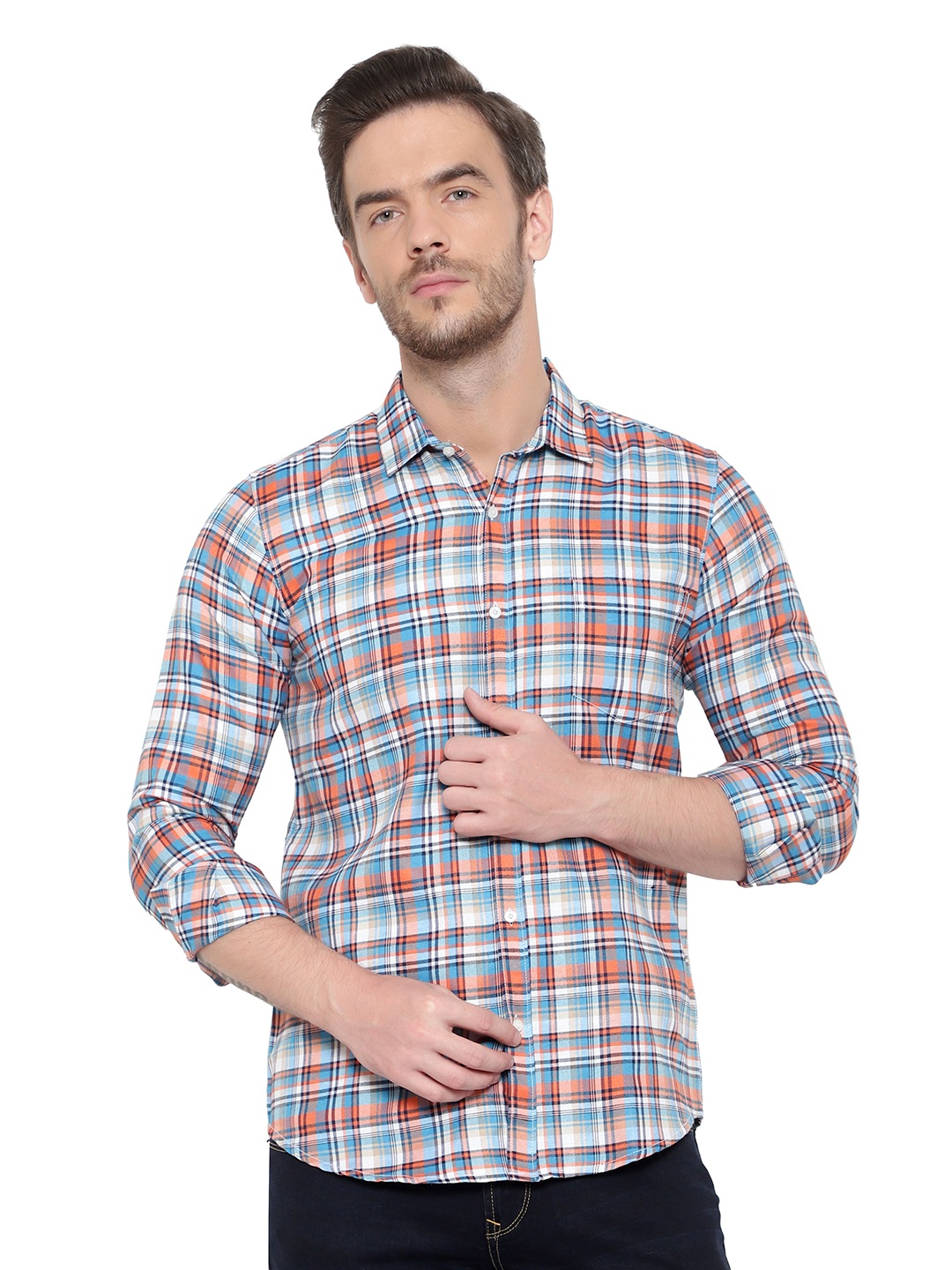 

BAWERIN Men Purple Original Tartan Checks Sheer Checked Casual Shirt