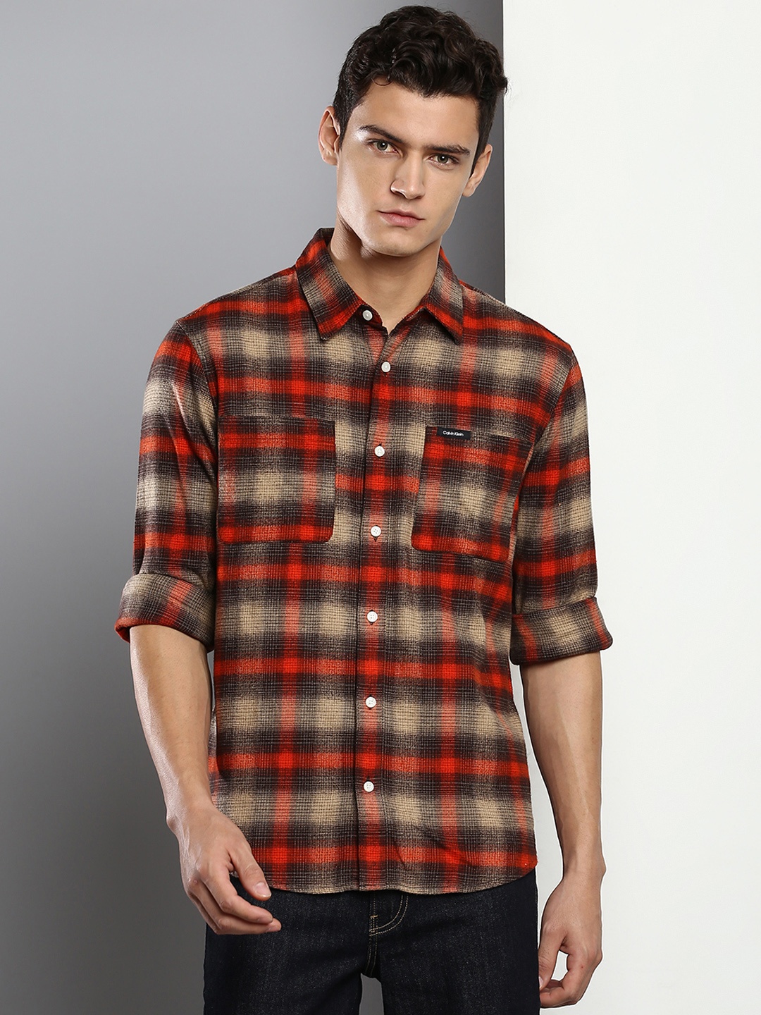 

Calvin Klein Jeans Men Brown Checked Casual Shirt