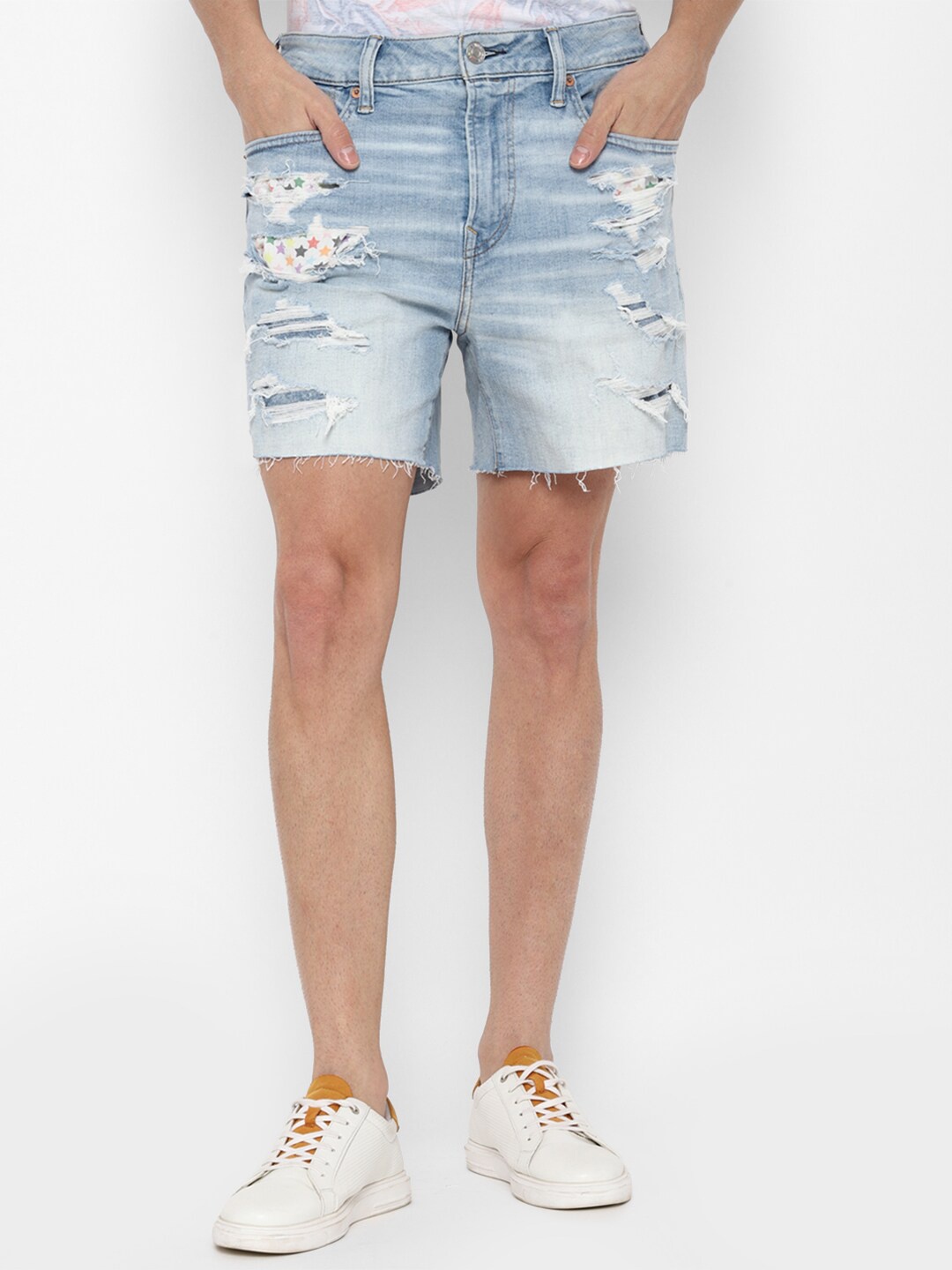 

AMERICAN EAGLE OUTFITTERS Men Blue Washed Denim Shorts