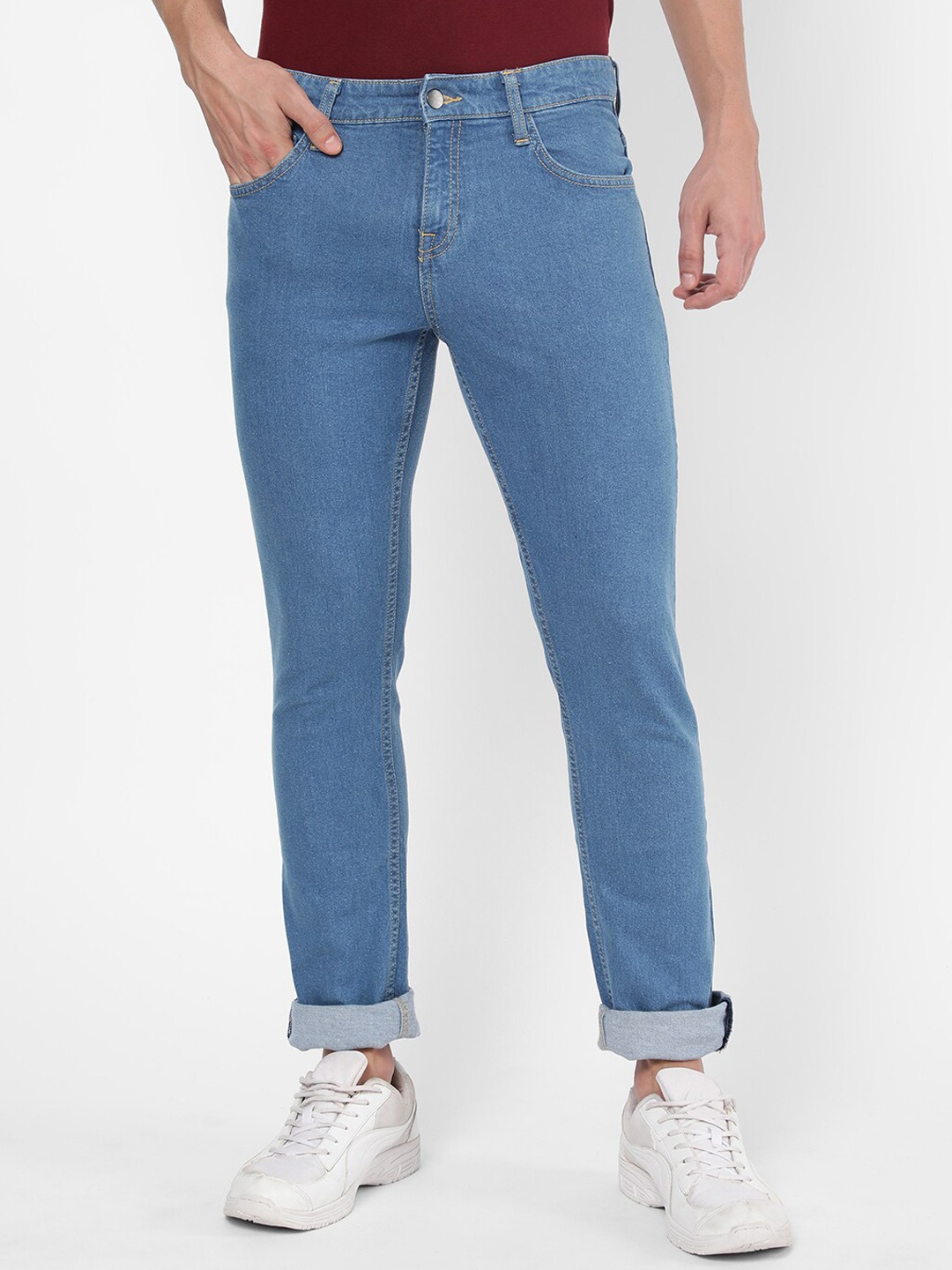 

R&B Men Blue Slim Fit Low Distress Light Fade Jeans