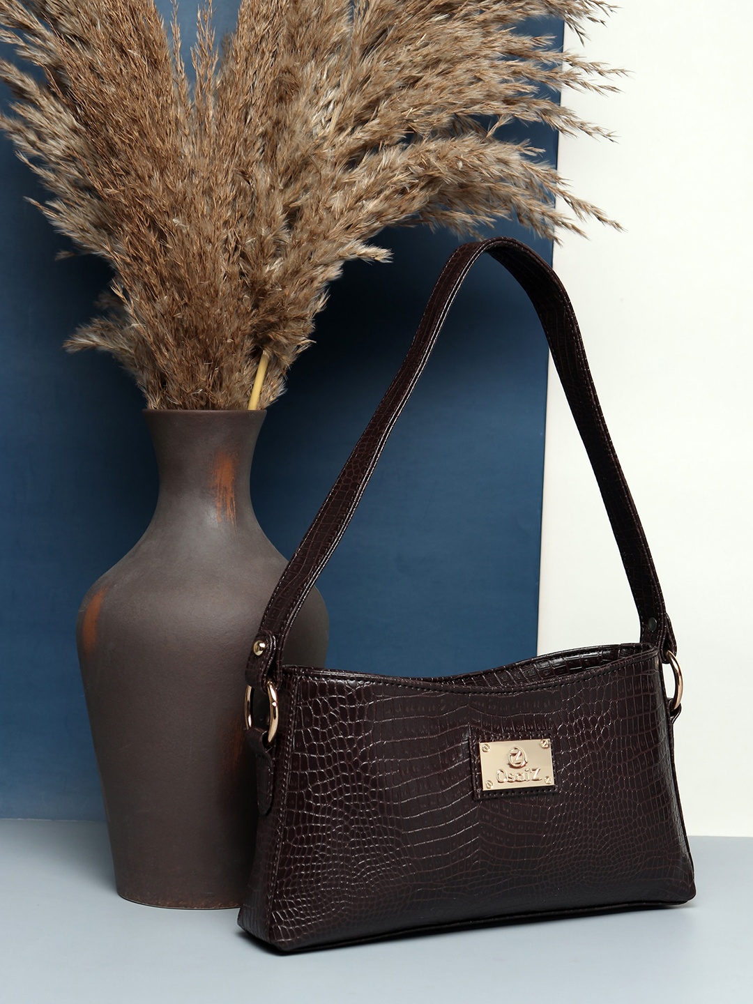 

OsaiZ Brown Textured PU Structured Sling Bag with Quilted