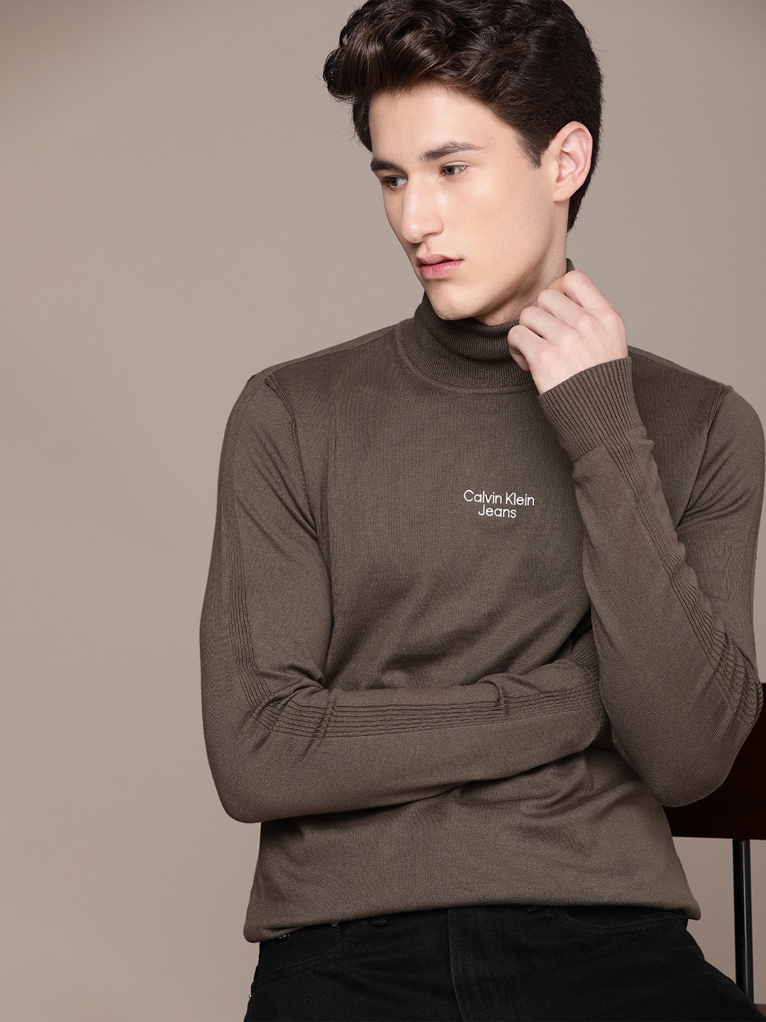 

Calvin Klein Jeans Men Brown Pullover with Embroidered Detail