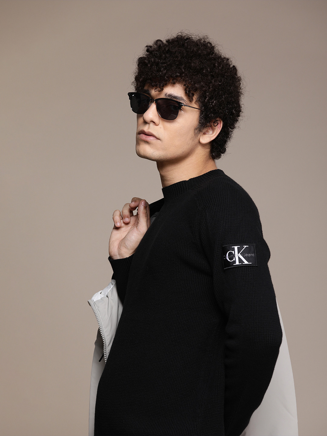 

Calvin Klein Jeans Men Black Cable Knit Pure Cotton Pullover
