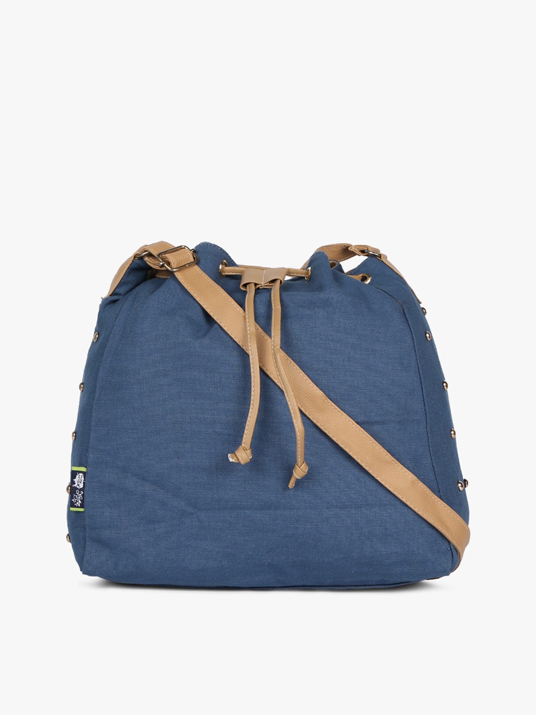 

Kanvas Katha Navy Blue Colourblocked Bucket Sling Bag