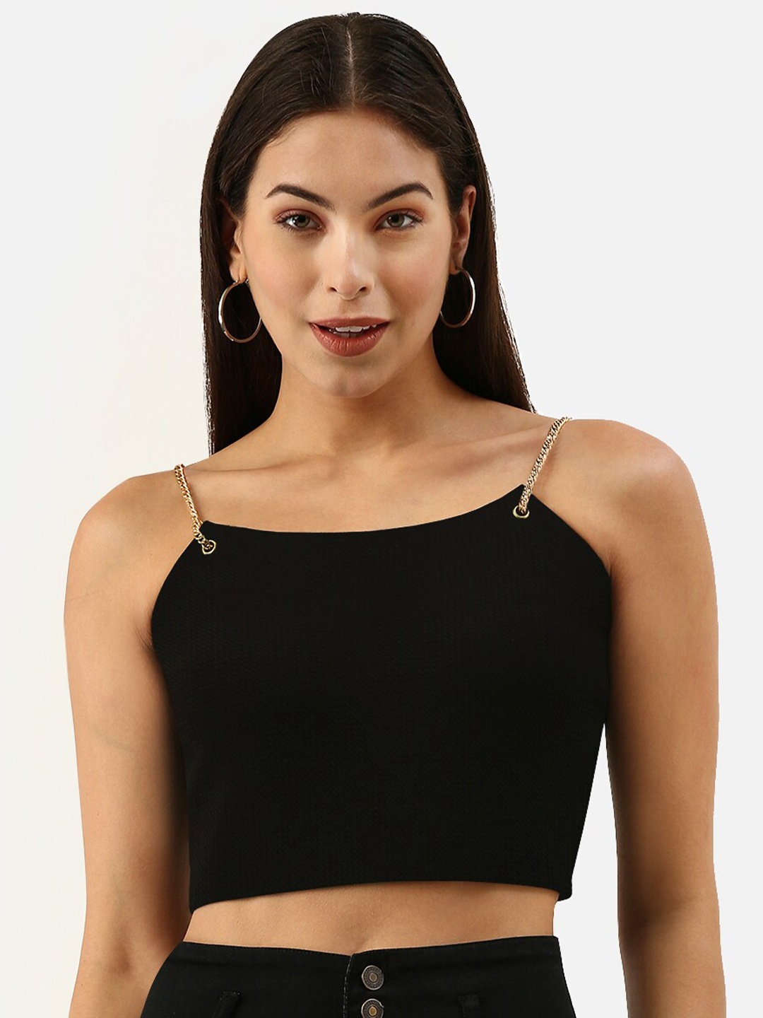 

Martini Black Chain Strap Scuba Crop Top