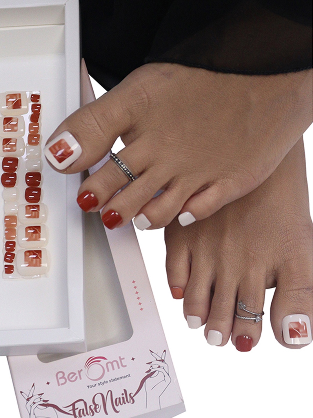 

BEROMT 24 Pcs Long-Lasting Reusable Lightweight Salon Finish Press on Toe Nail Tips - 226, Brown