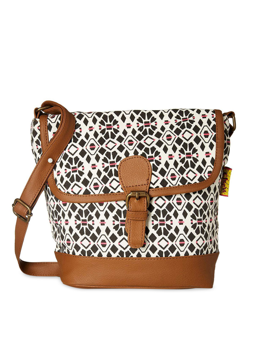 

Kanvas Katha Multicoloured Geometric Printed Bowling Sling Bag with Tasselled, Multi