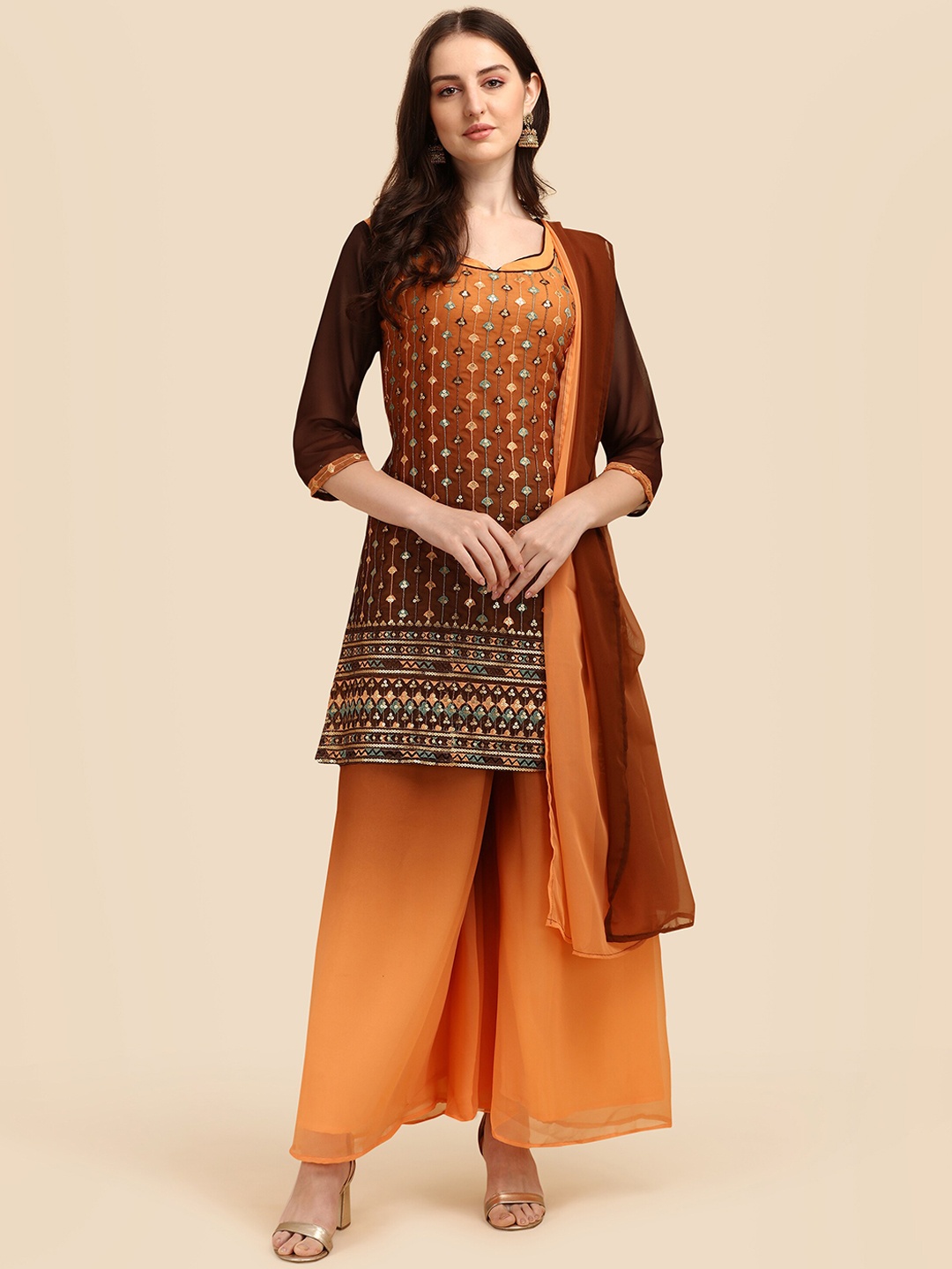 

Virah Fashion Women Multicoloured Embroidered Layered Thread Work Kurti with Trousers, Multi