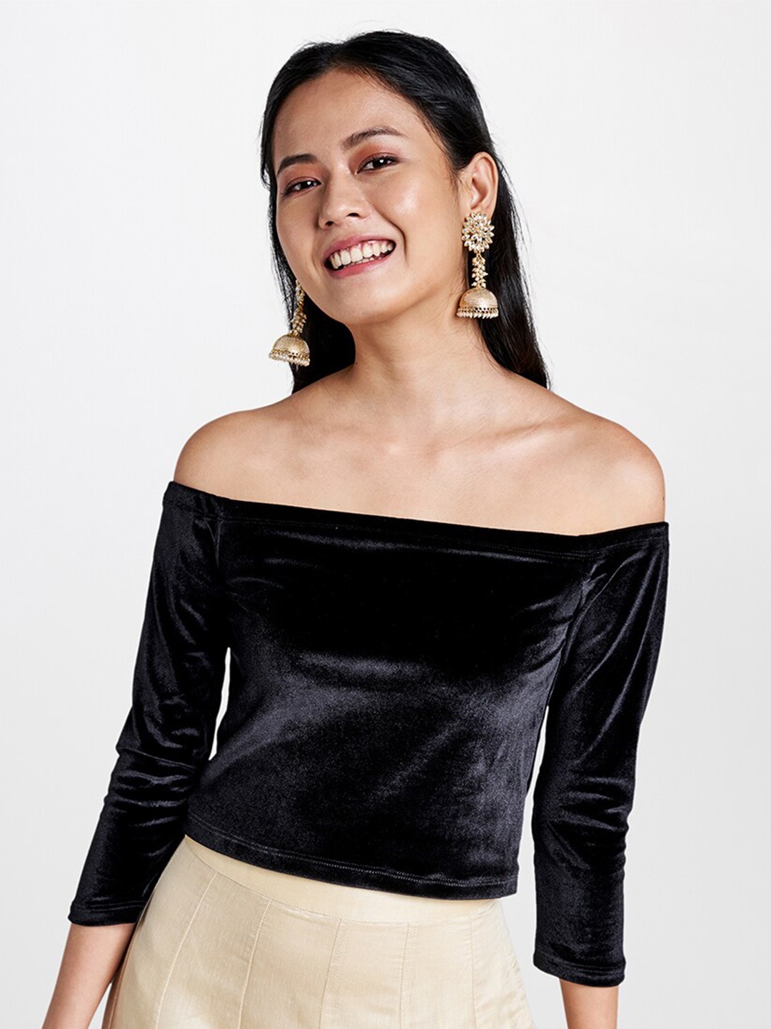 

Global Desi Black Off-Shoulder Bardot Top