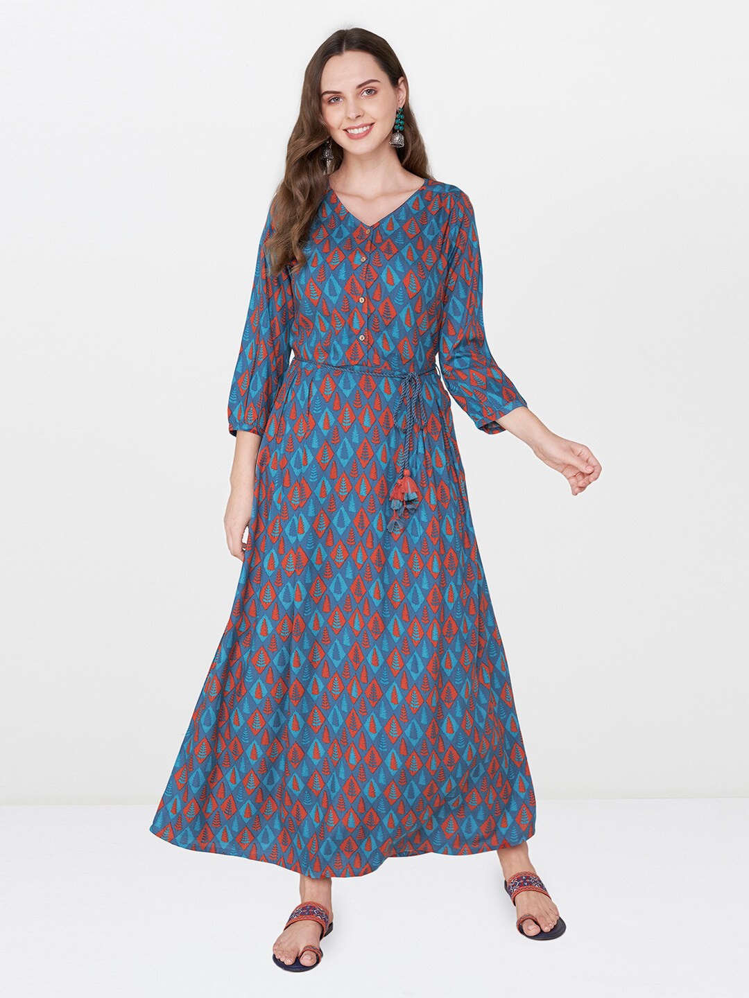 

Global Desi Teal Floral Maxi Dress