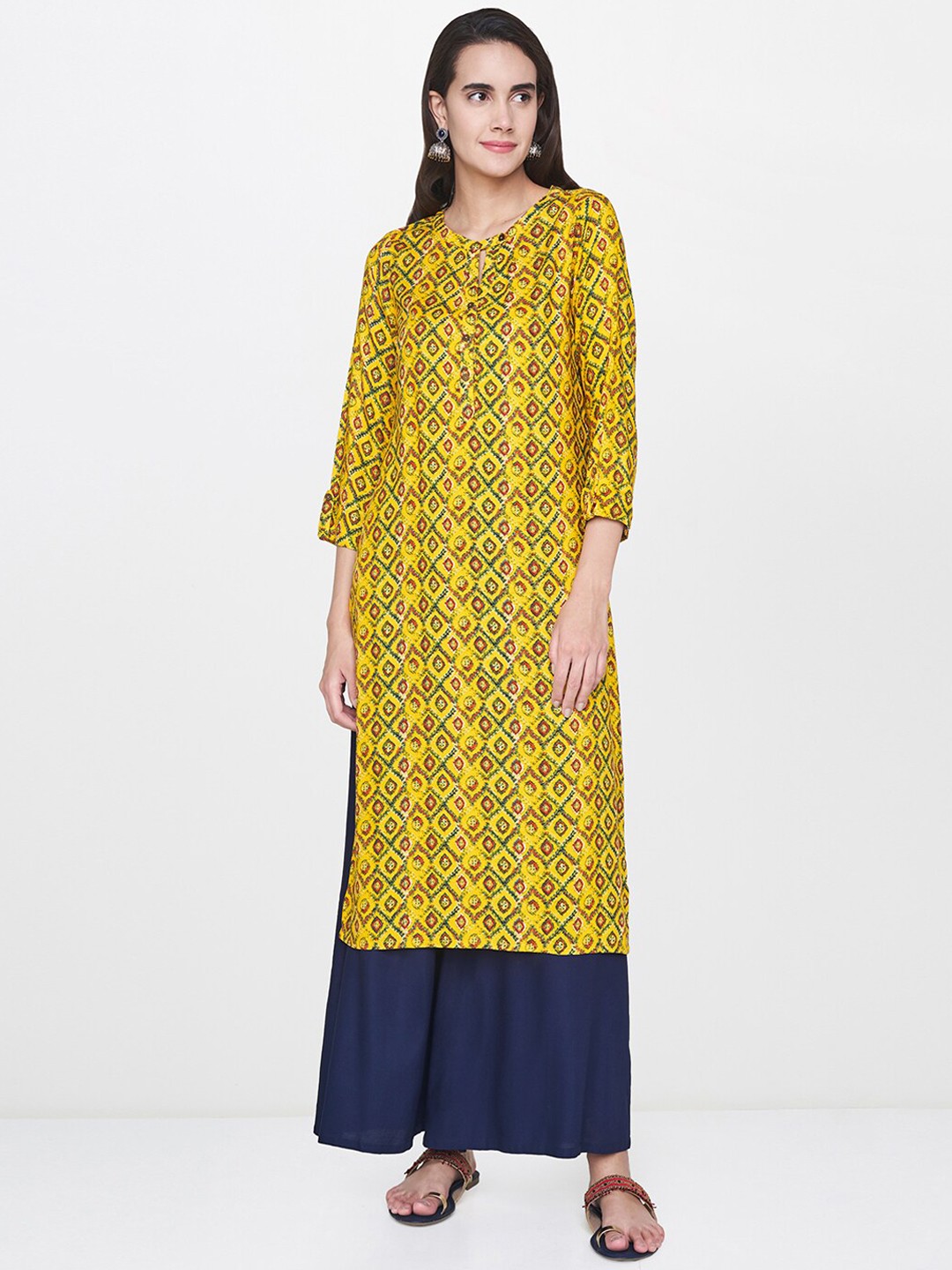 

Global Desi Women Mustard Yellow Printed Kurta