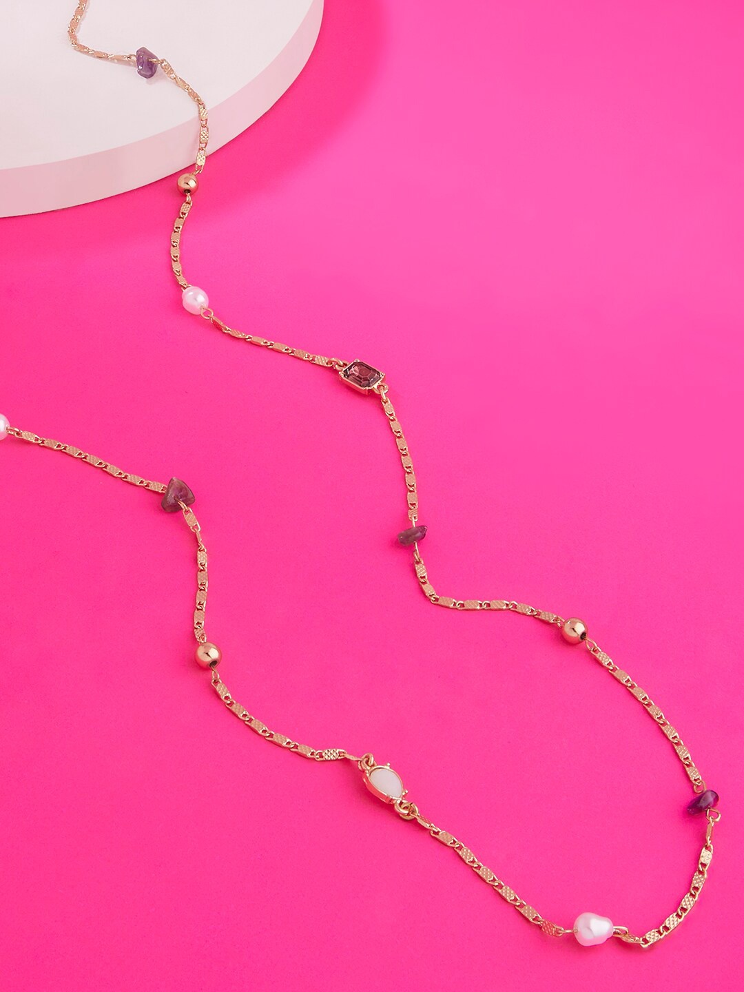 

Accessorize London Gold-Toned & Pink Celestial Beaded Stones Rope Necklace