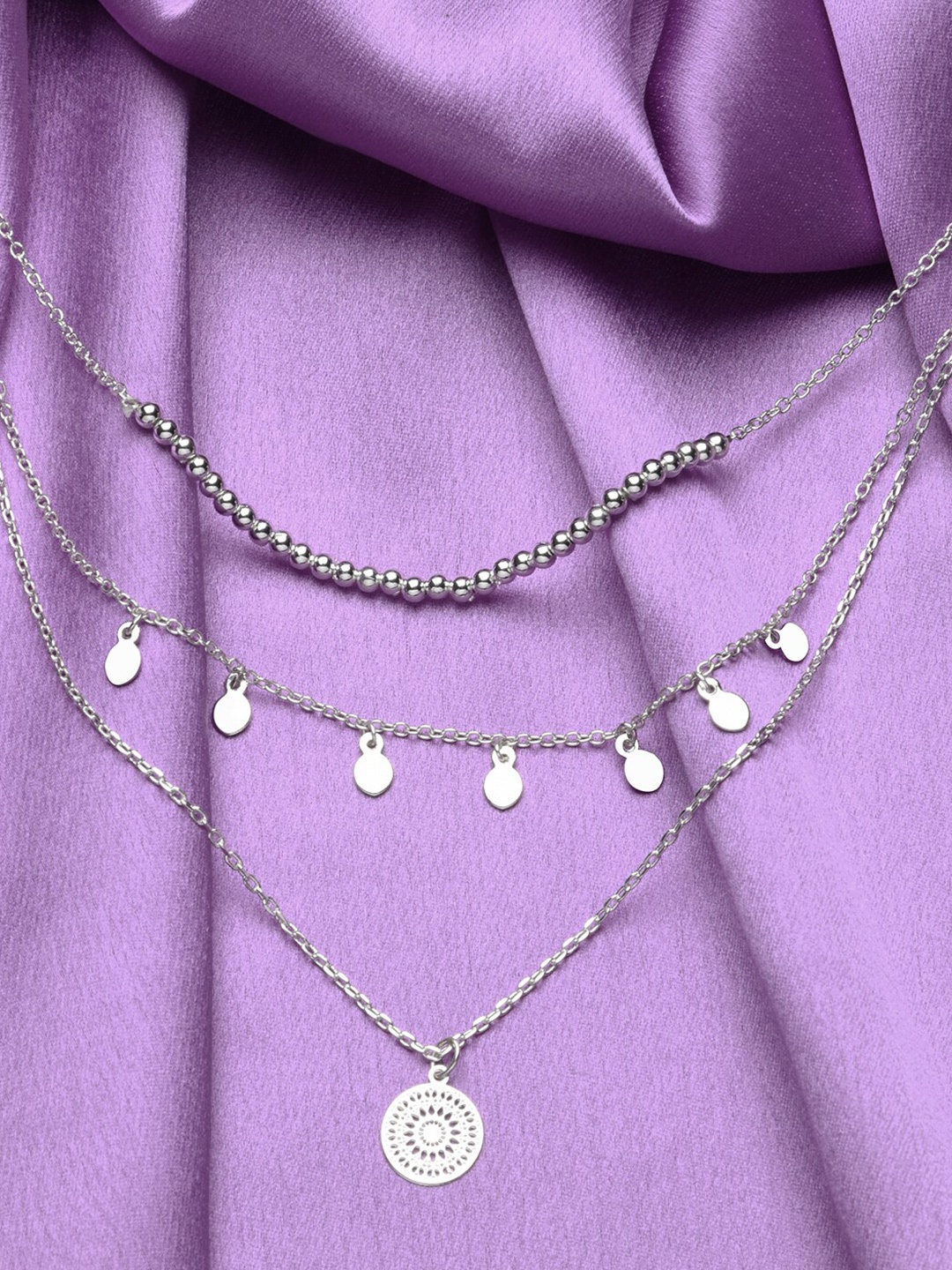 

Accessorize London Women Set of 3 Silver Drops & Filigree Multirow Necklace