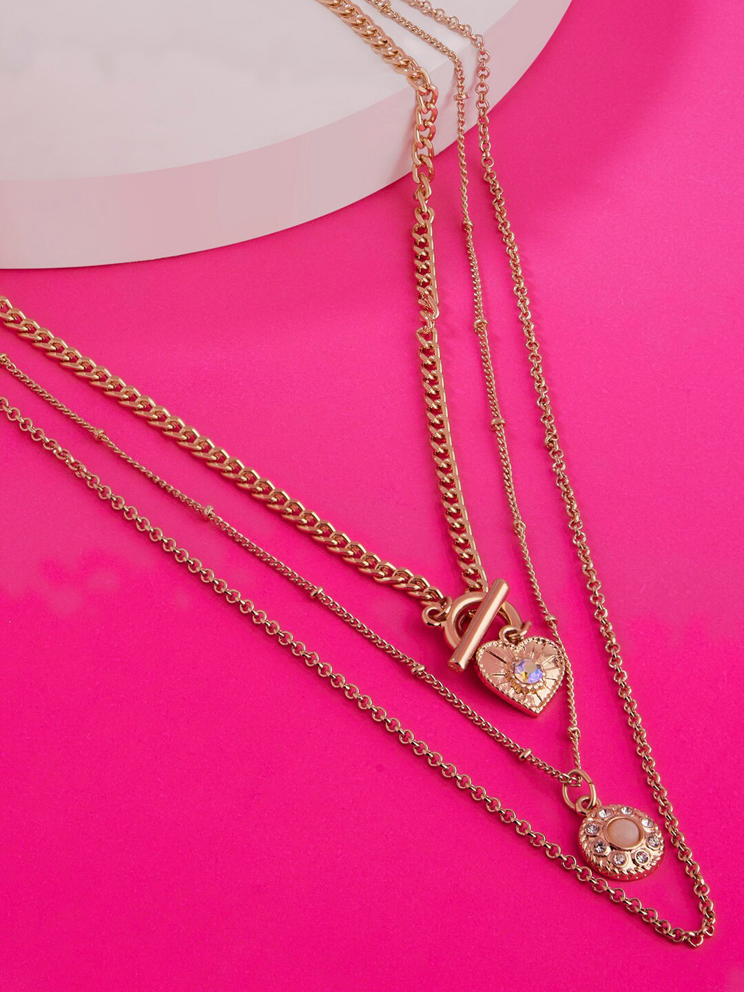 

Accessorize Gold-Toned Heart & Stone Layered Necklace, Pink