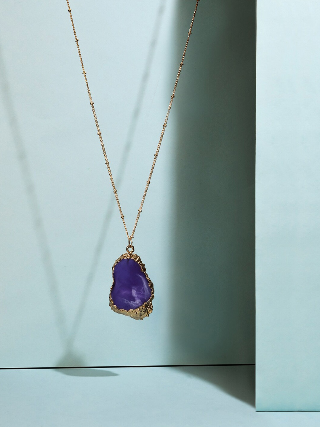 

Accessorize Purple & Gold-Toned Celestial Statement Stone Slice Pendant Necklace