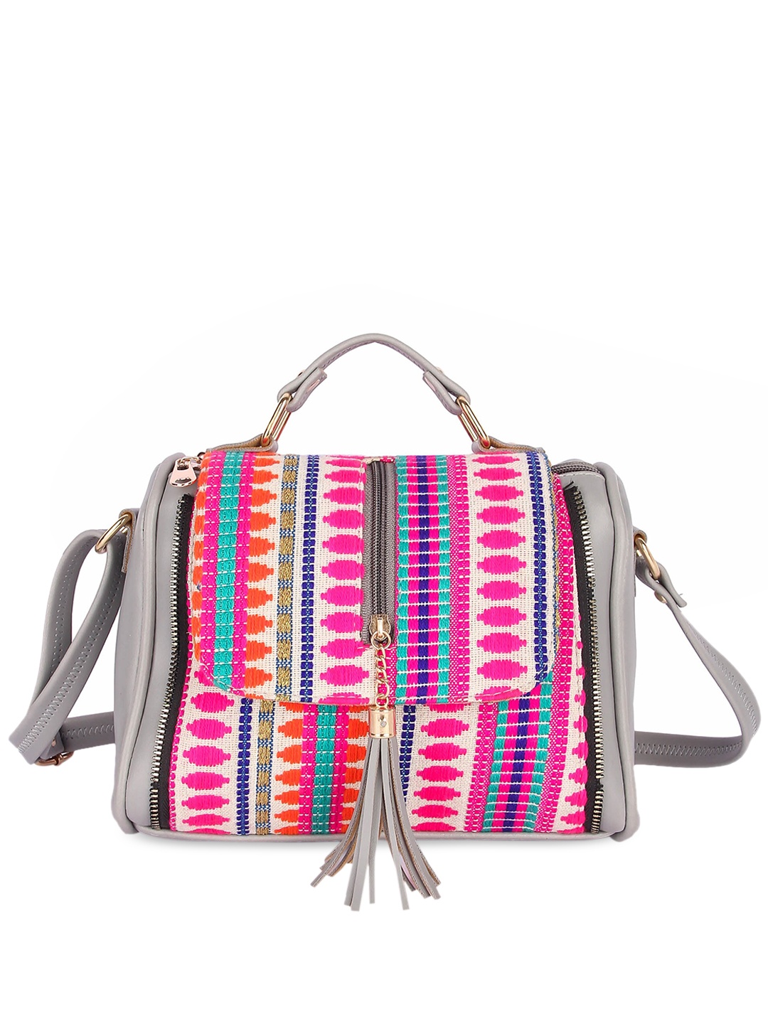 

Leather Retail Grey PU Oversized Structured Sling Bag with Tasselled