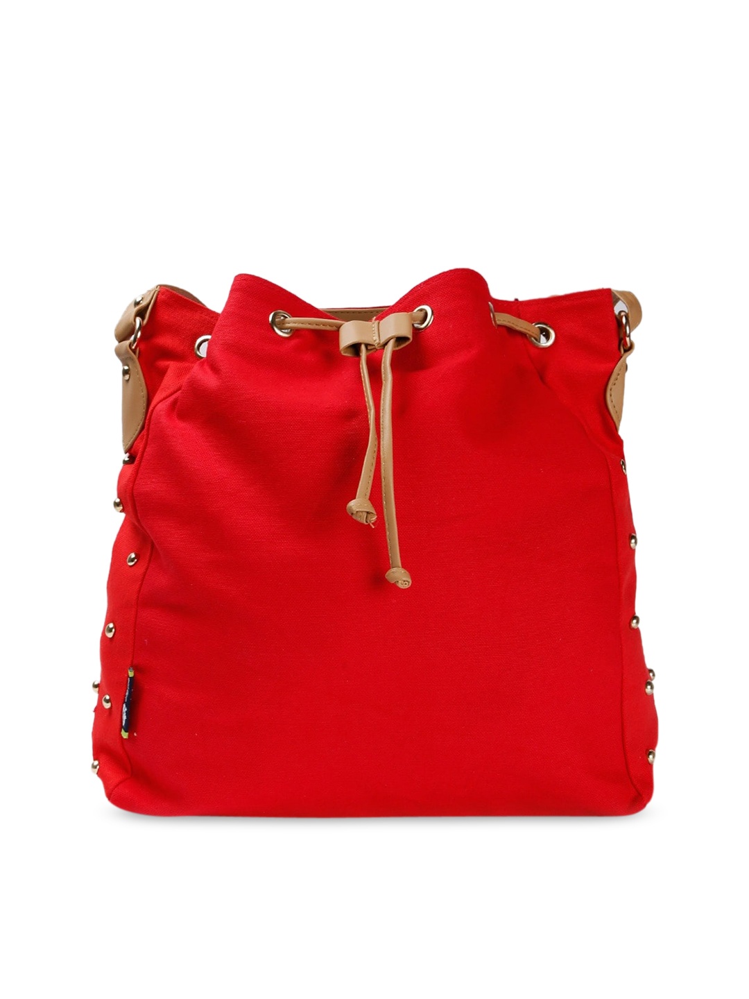 

Kanvas Katha Red Oversized Bucket Sling Bag with Tasselled