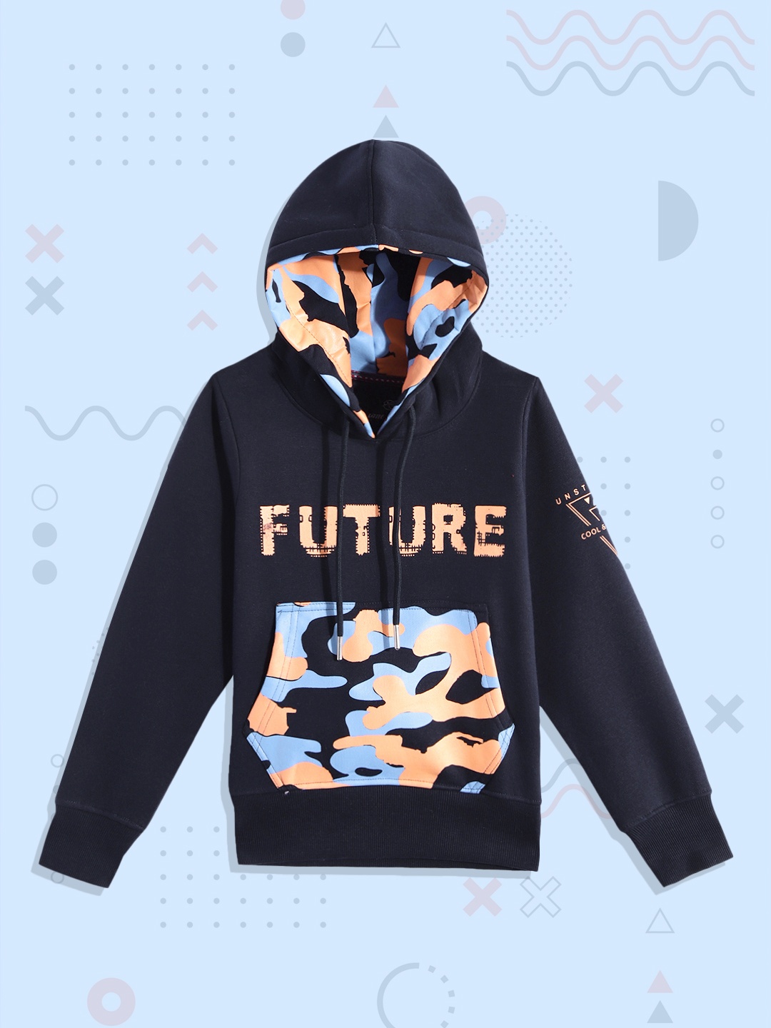 

Little Marco Boys Navy Blue & Lavender Typography Printed Hooded Sweatshirt