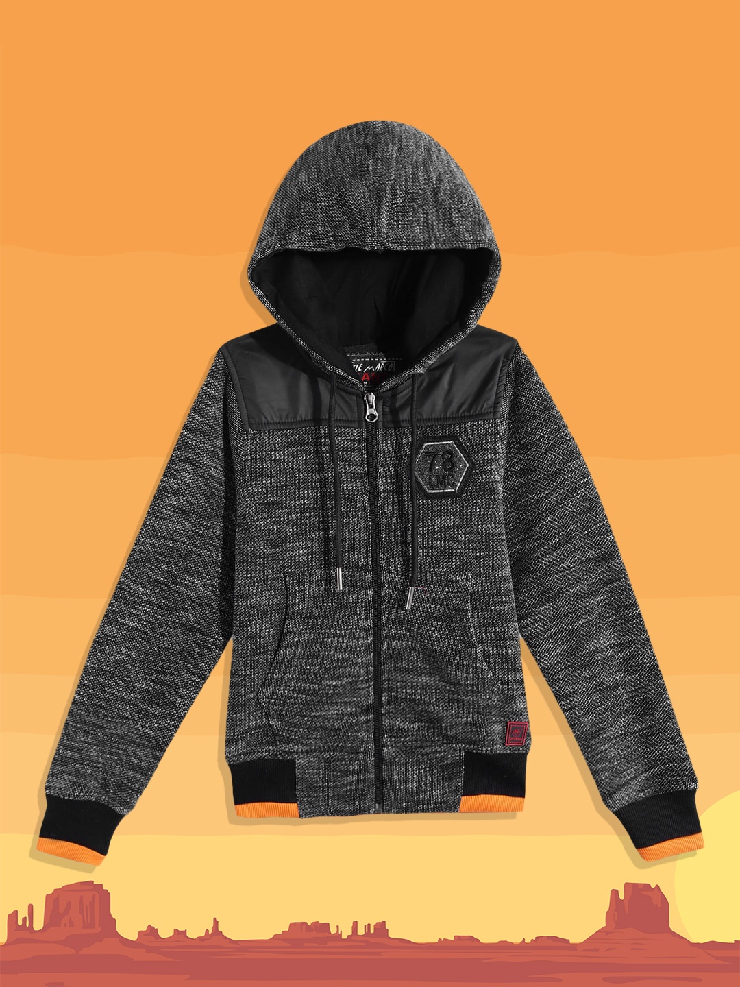 

Little Marco Boys Black & Grey Solid Hooded Sweatshirt