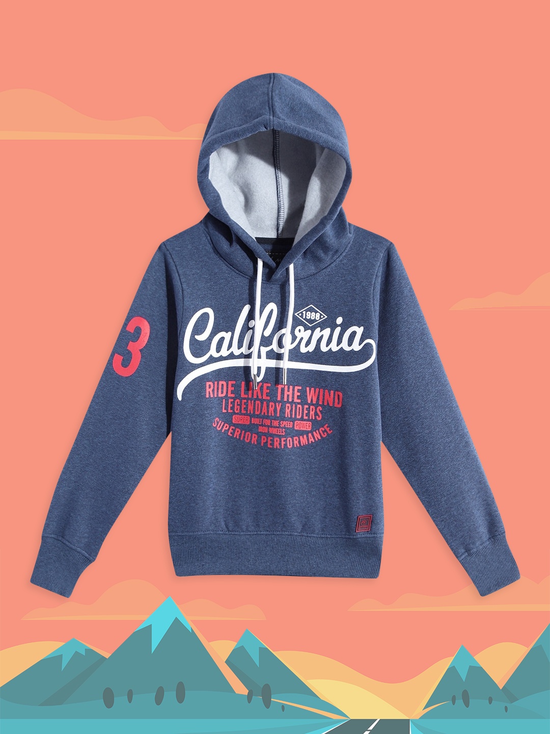 

Little Marco Boys Navy Blue & White Typography Printed Hooded Sweatshirt