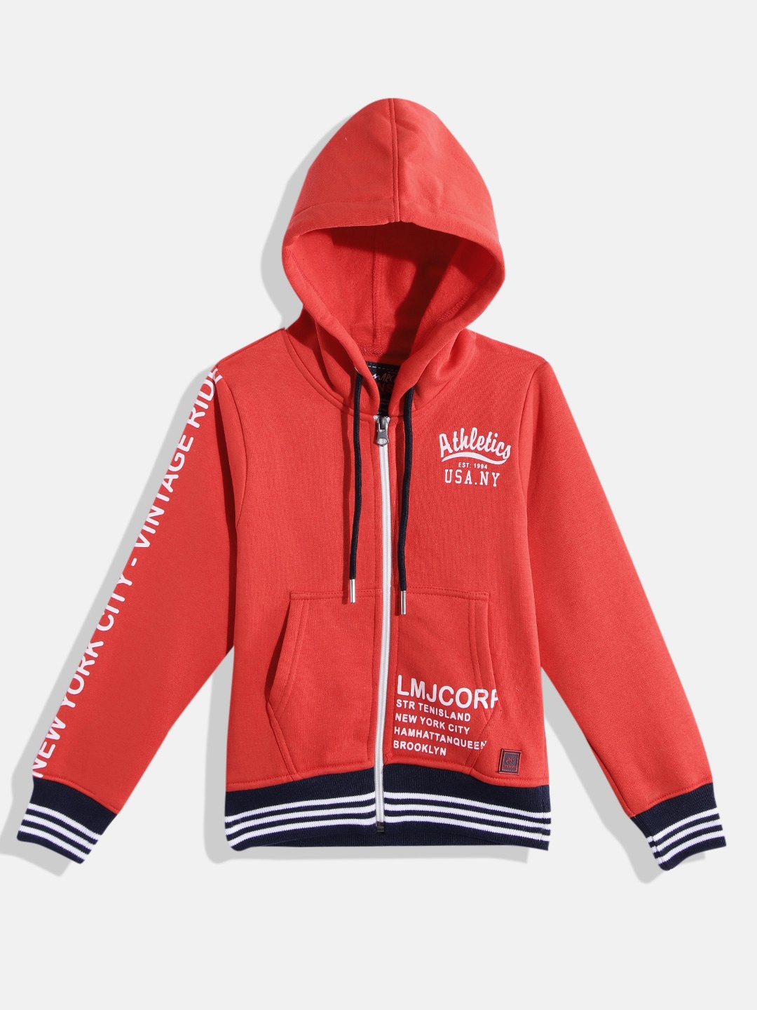 

Little Marco Boys Red & White Typography Printed Hooded Sweatshirt