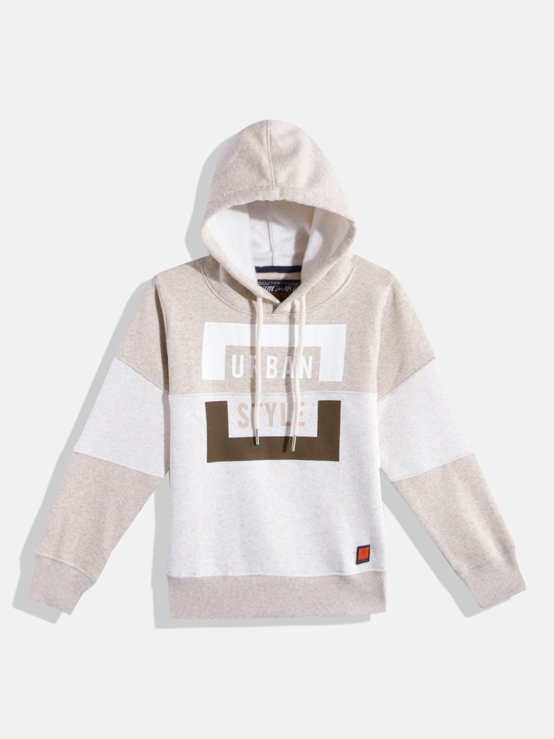 

Little Marco Boys Beige & White Colourblocked Hooded Sweatshirt