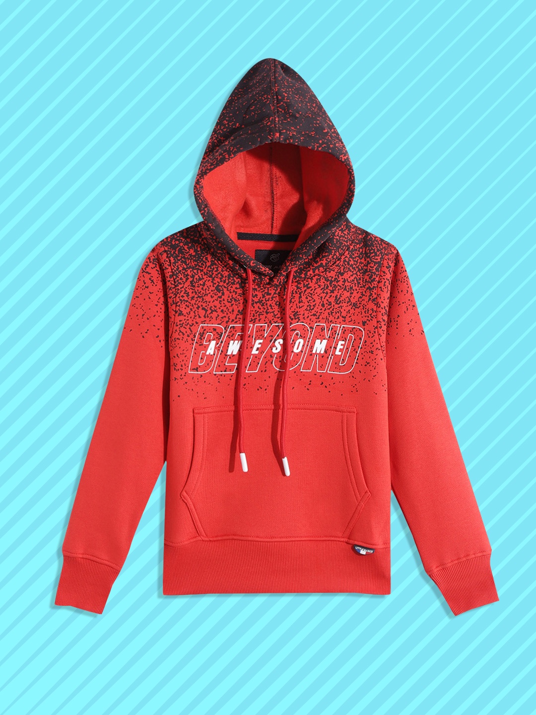 

Little Marco Boys Red & Black Abstract & Typography Printed Hooded Sweatshirt