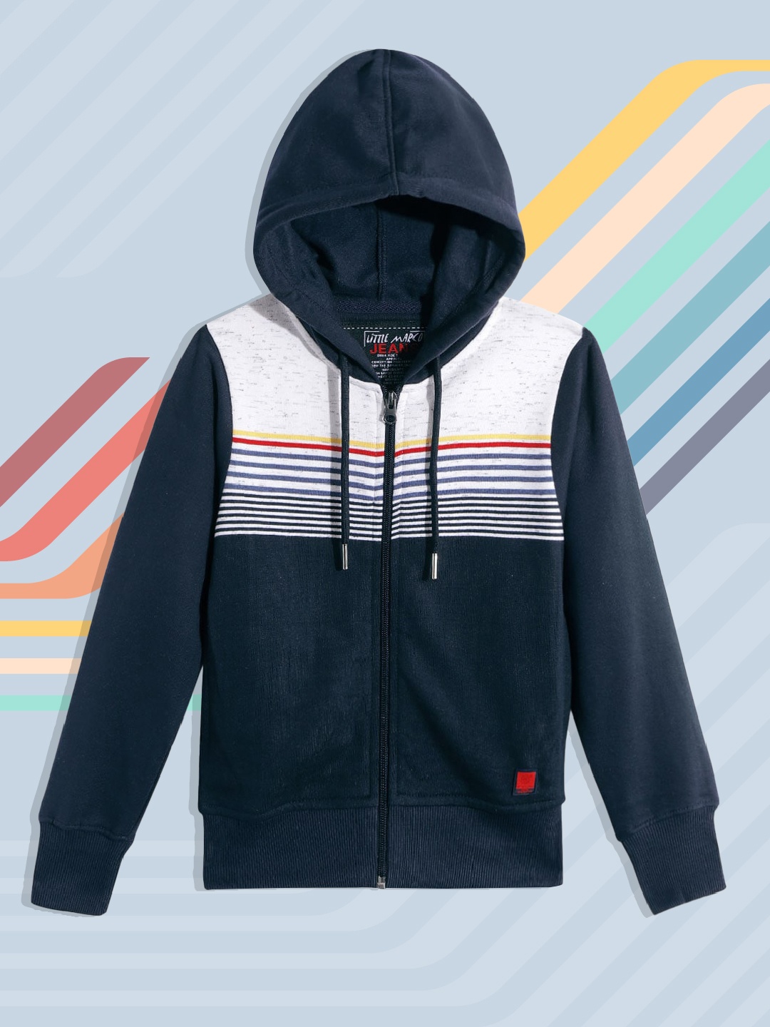 

Little Marco Boys Navy Blue & Off-White Colourblocked Hooded Sweatshirt