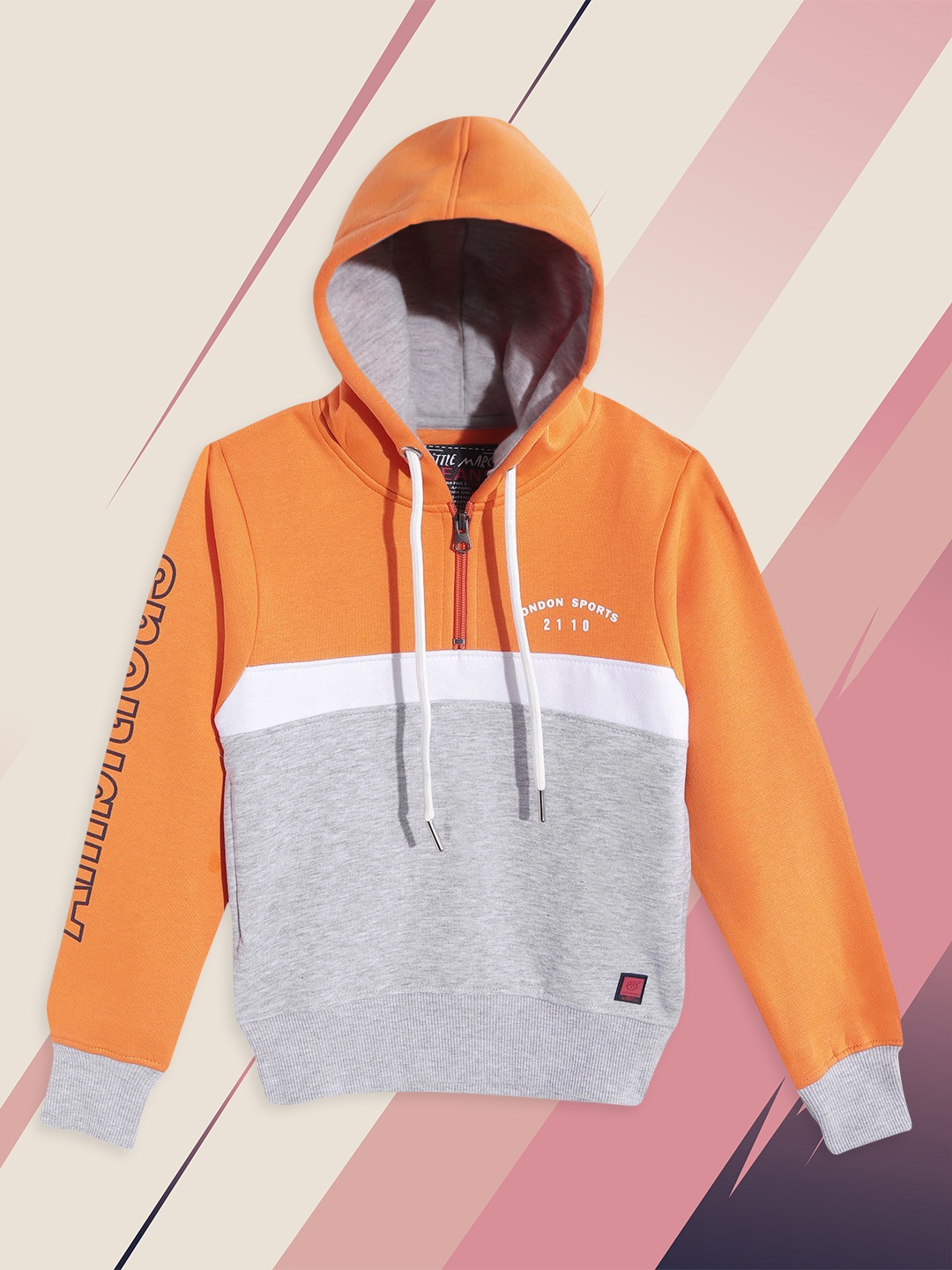 

Little Marco Boys Orange & Grey Colourblocked Hooded Sweatshirt