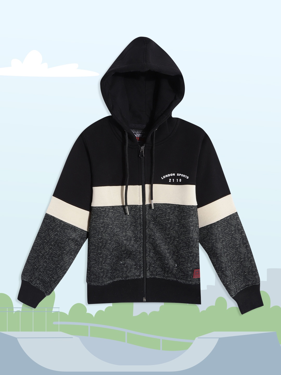 

Little Marco Boys Black & Off White Colourblocked Hooded Sweatshirt