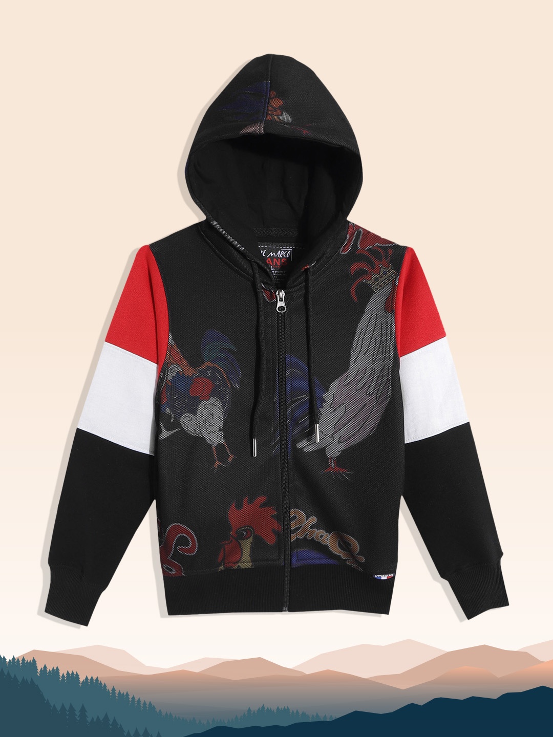 

Little Marco Boys Black & Red Printed Hooded Sweatshirt