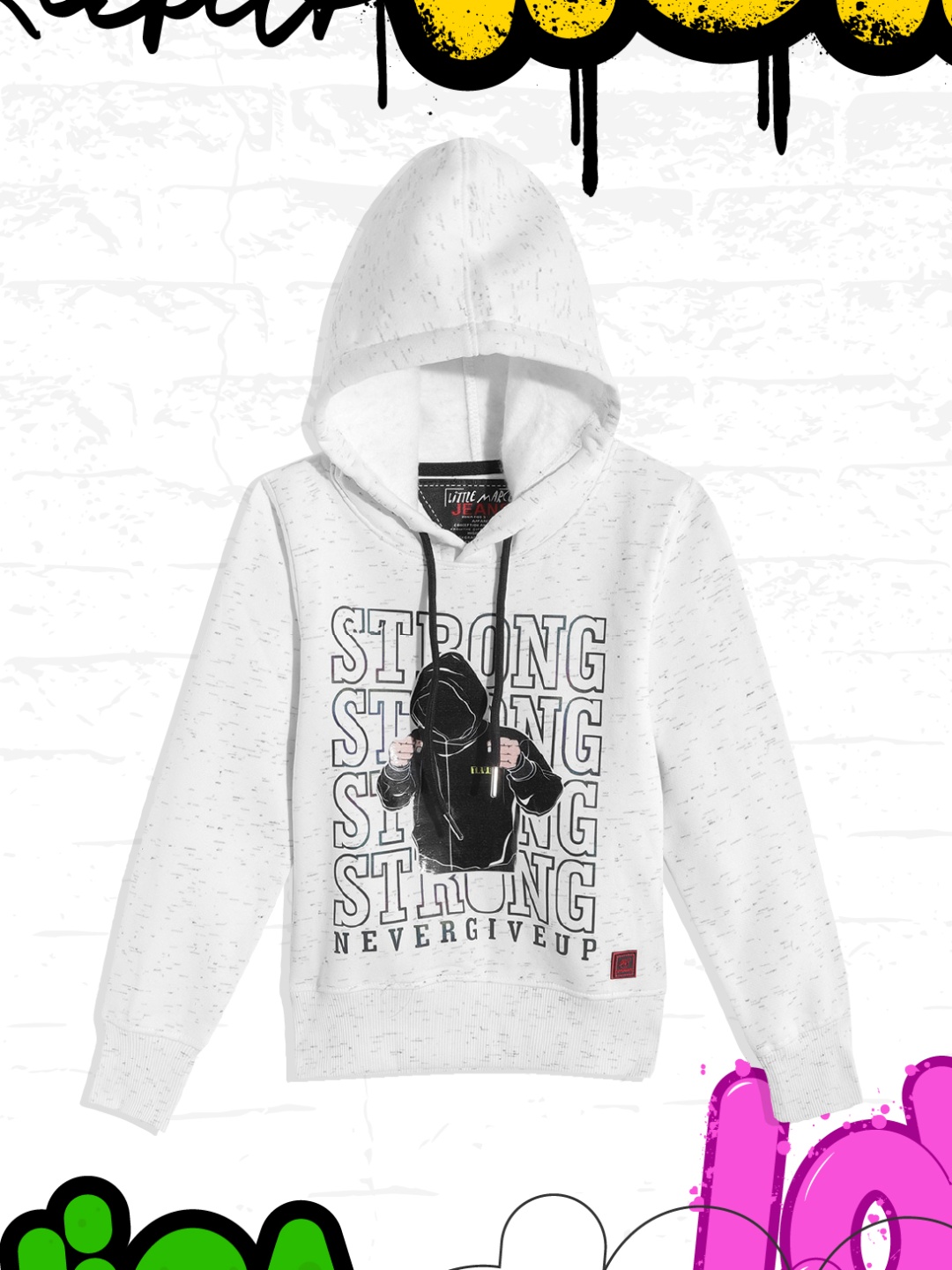 

Little Marco Boys White & Black Printed Hooded Sweatshirt