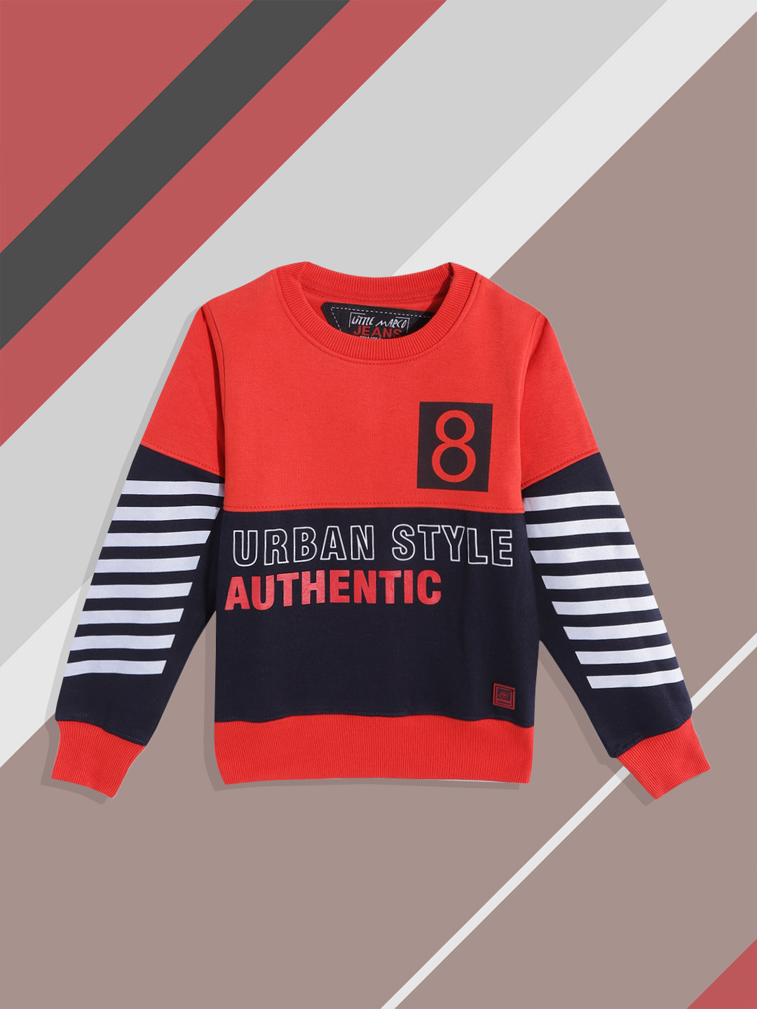 

Little Marco Boys Red & Black Colourblocked & Printed Sweatshirt