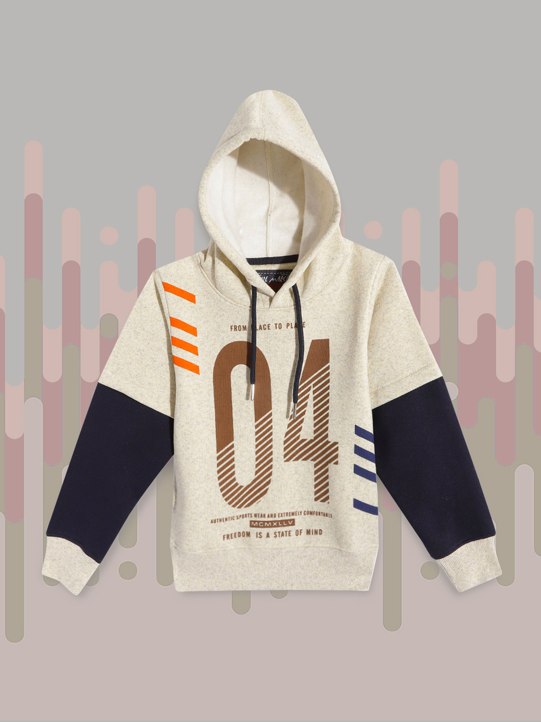 

Little Marco Boys Beige & Brown Printed Hooded Sweatshirt