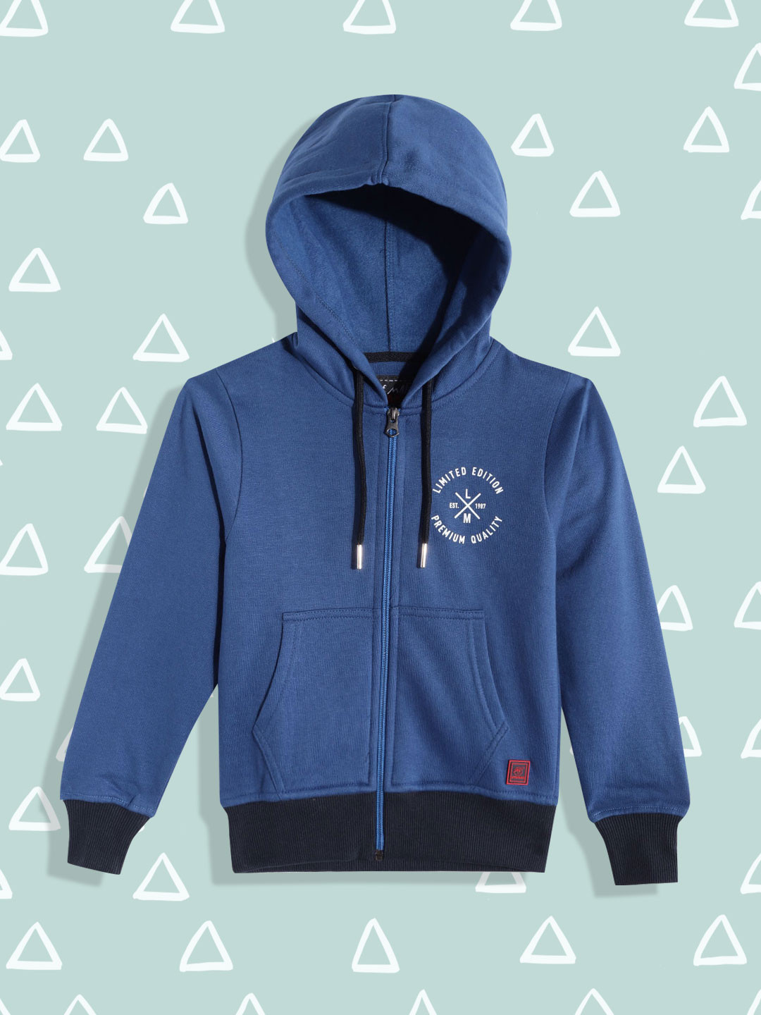 

Little Marco Boys Blue Solid Hooded Sweatshirt