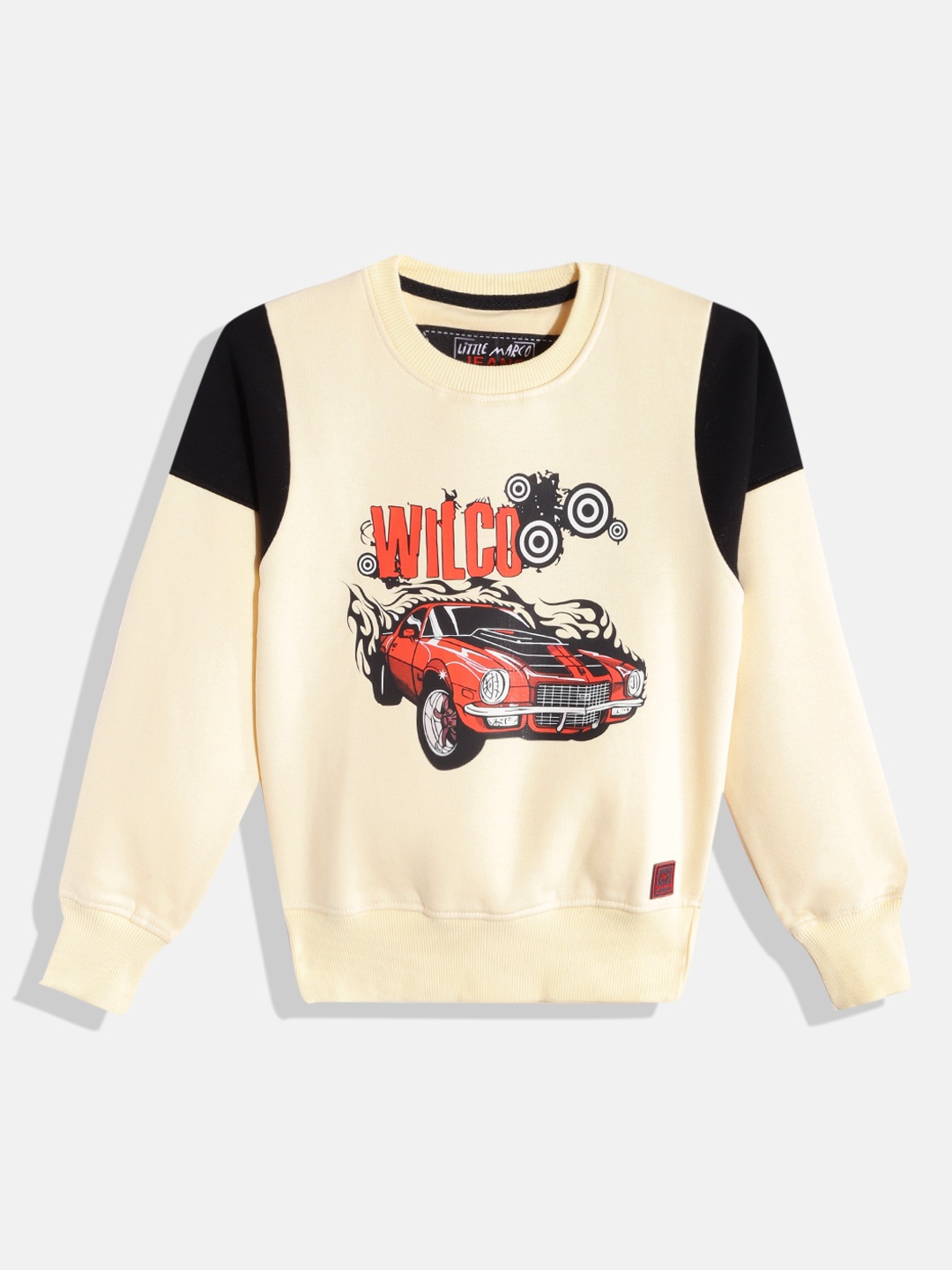 

Little Marco Boys Cream-Coloured & Black Graphic Printed Sweatshirt