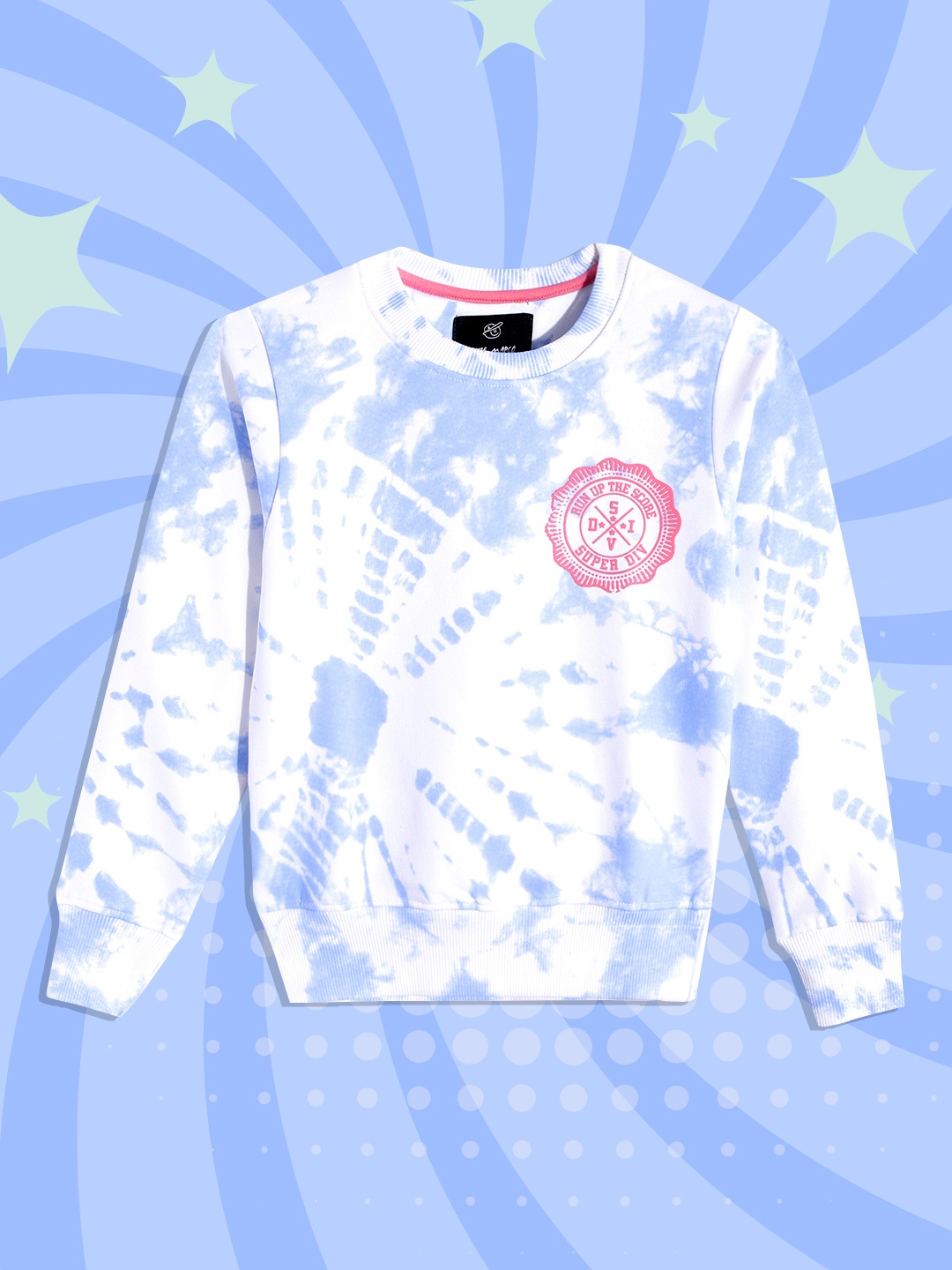 

Little Marco Boys White & Blue Tie & Dye Printed Sweatshirt