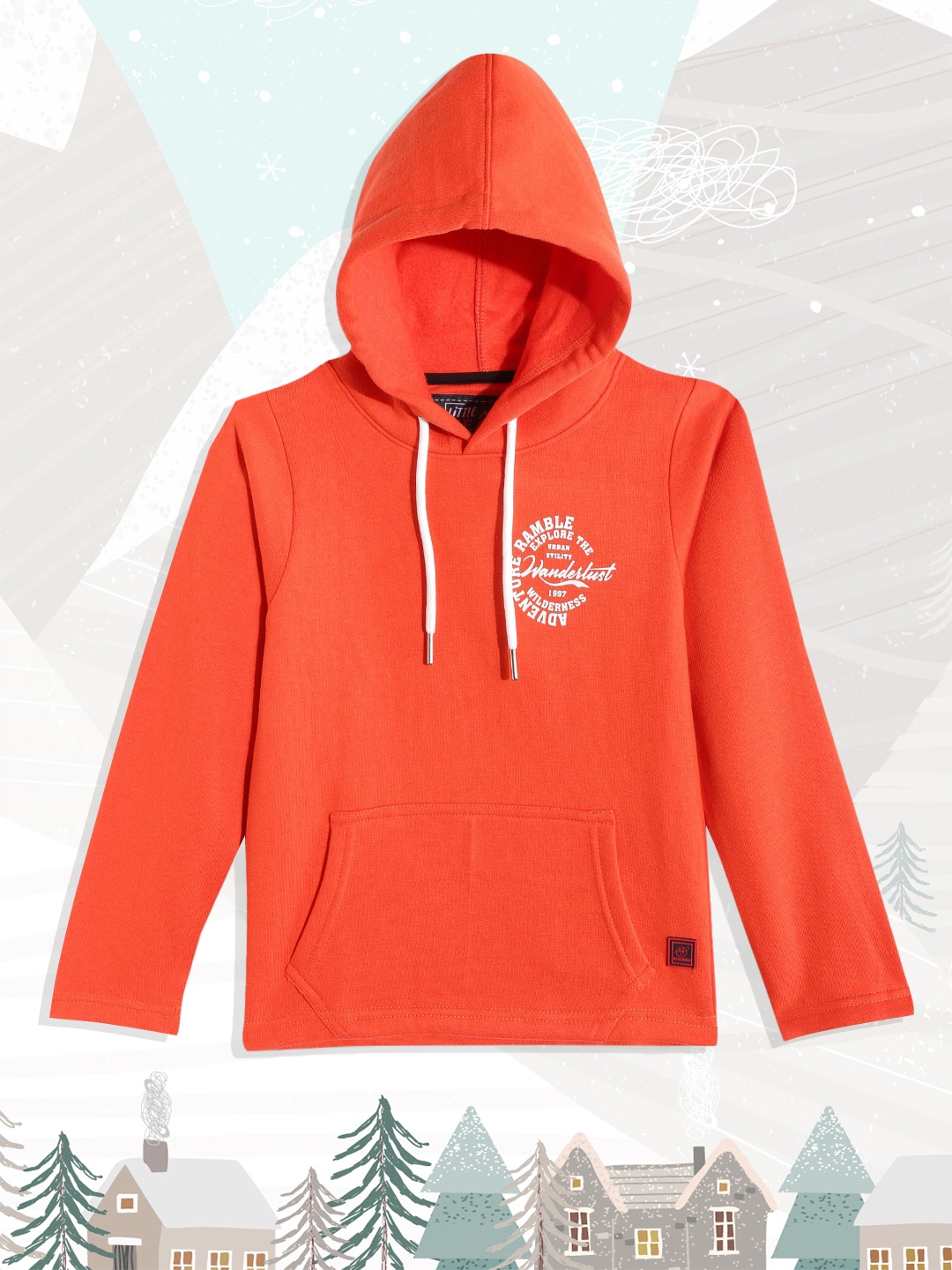 

Little Marco Boys Orange Typography Printed Hooded Sweatshirt