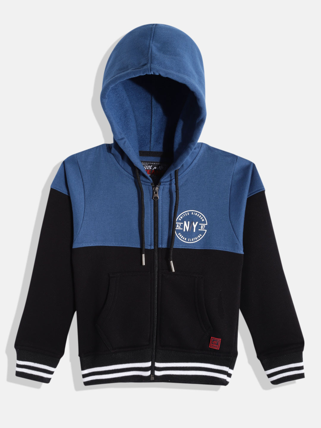 

Little Marco Boys Black & Navy Blue Colourblocked Hooded Sweatshirt