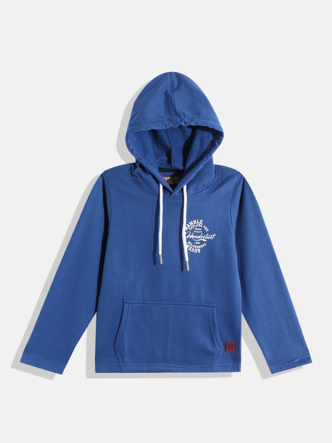 

Little Marco Boys Blue & White Typography Printed Hooded Sweatshirt