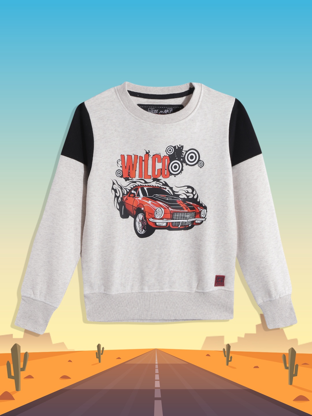 

Little Marco Boys Beige Melange Effect & Orange Graphic Printed Sweatshirt