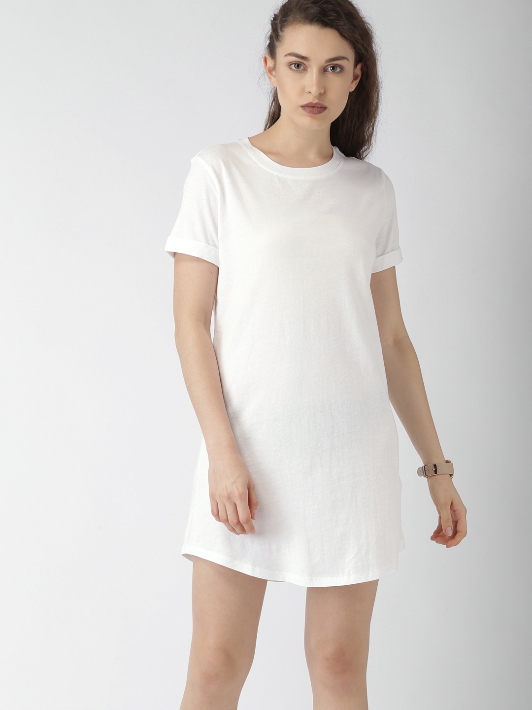 

FOREVER 21 Women Off-White Solid T-Shirt Dress