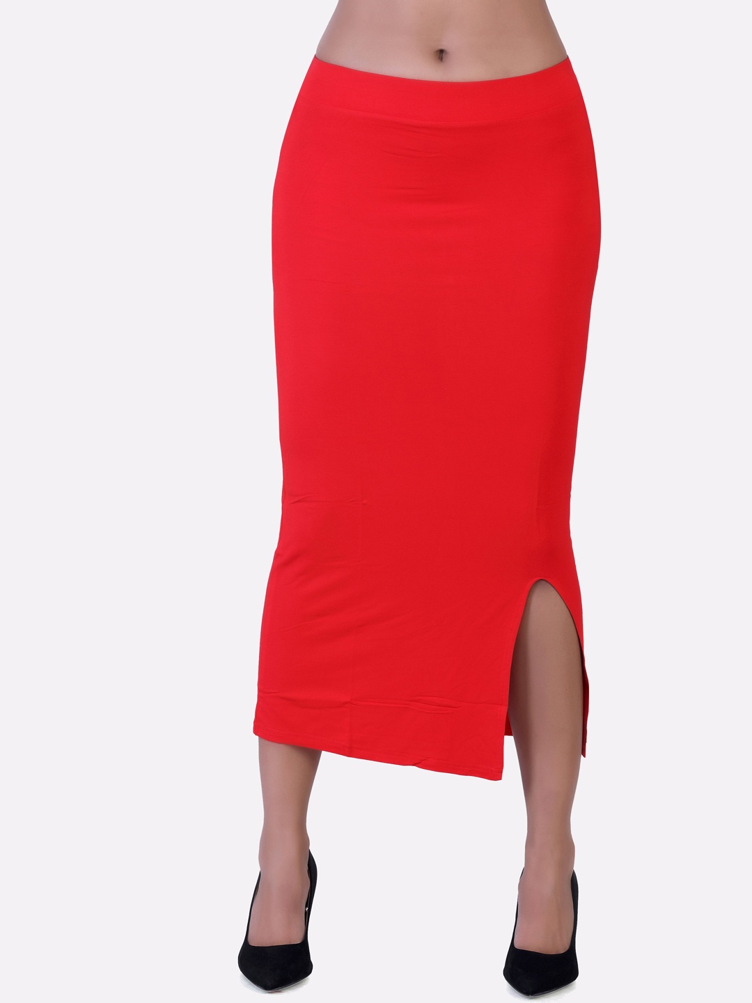 

LAASA SPORTS Women Red Solid Mid-Calf Length Pencil Skirts