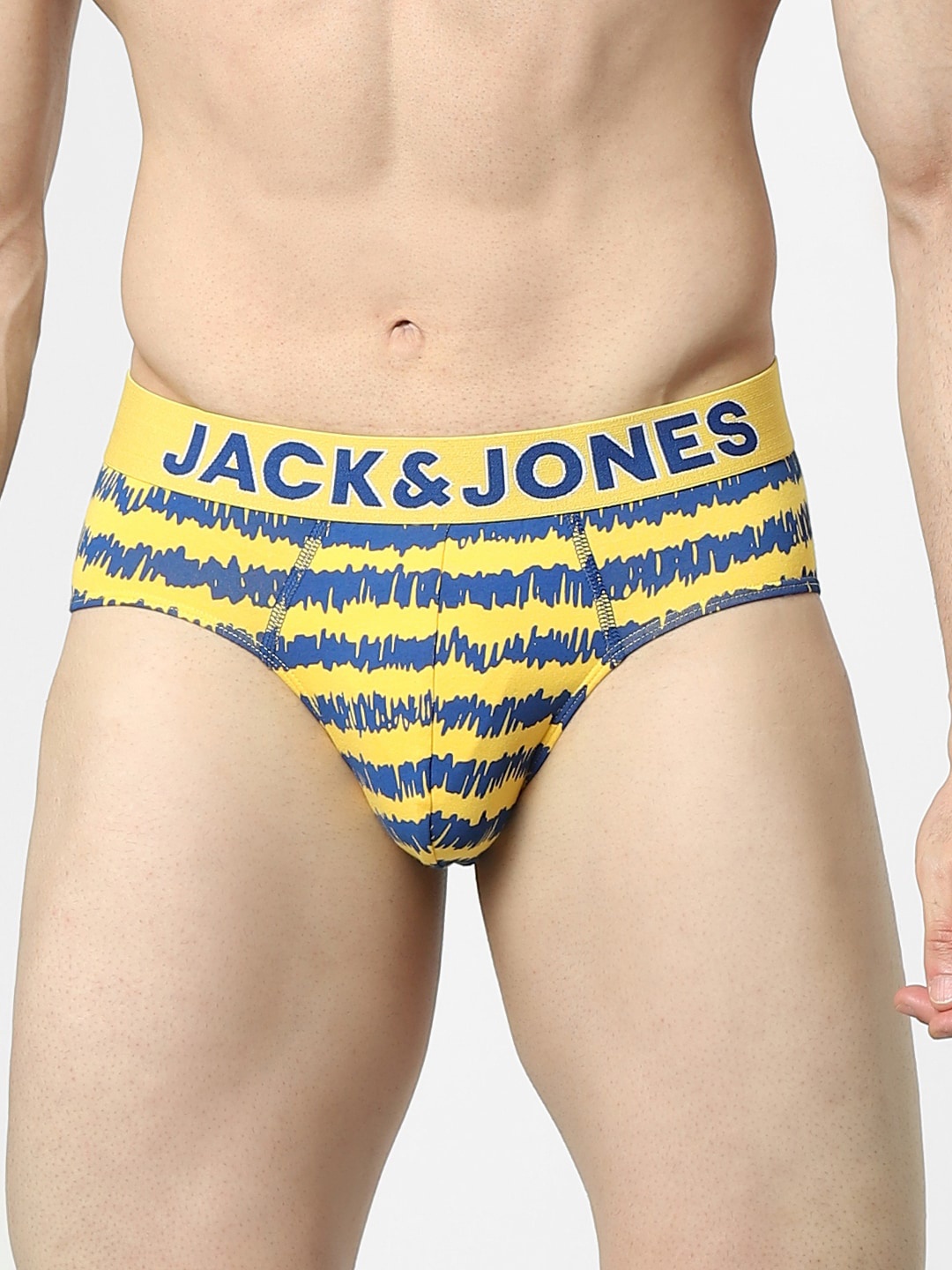 

Jack & Jones Men Yellow Striped Basic Cotton Briefs