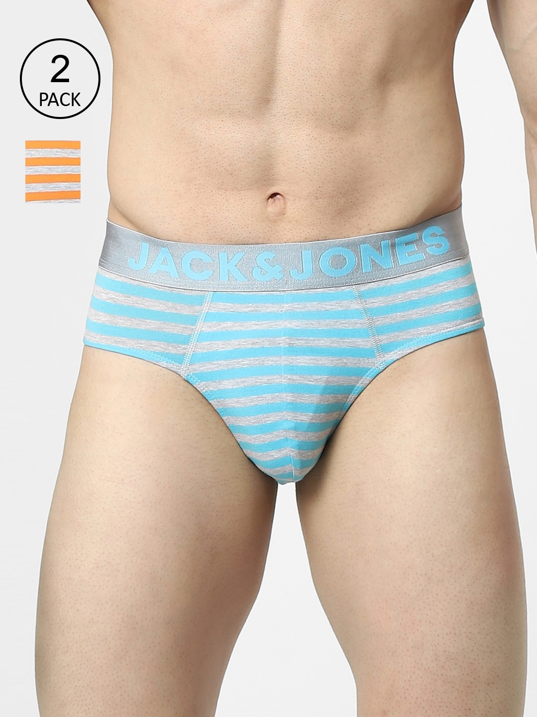 

Jack & Jones Men Pack Of 2 Striped Basic Briefs, Blue