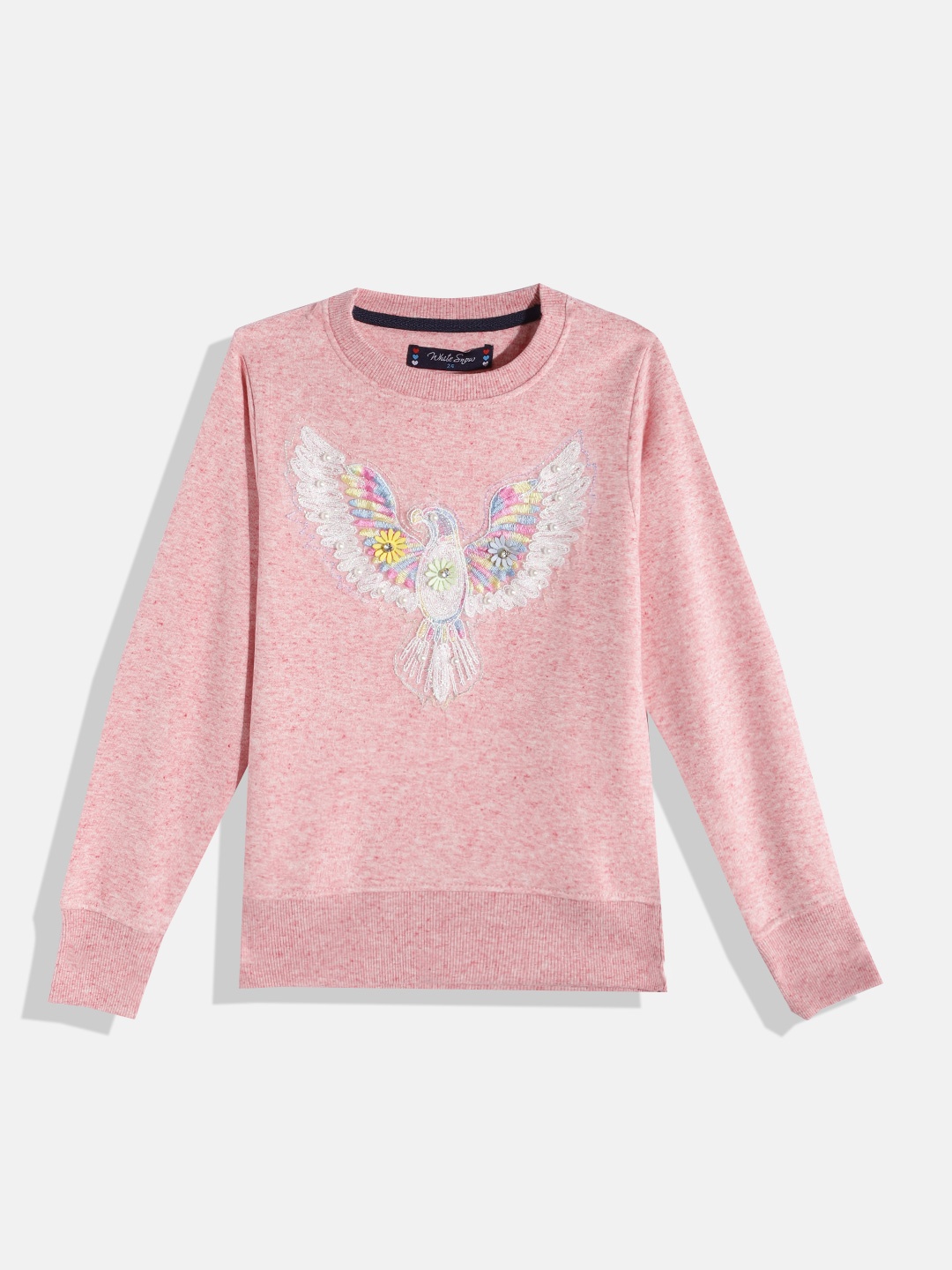 

White Snow Girls Pink Beaded & Applique Detail Sweatshirt