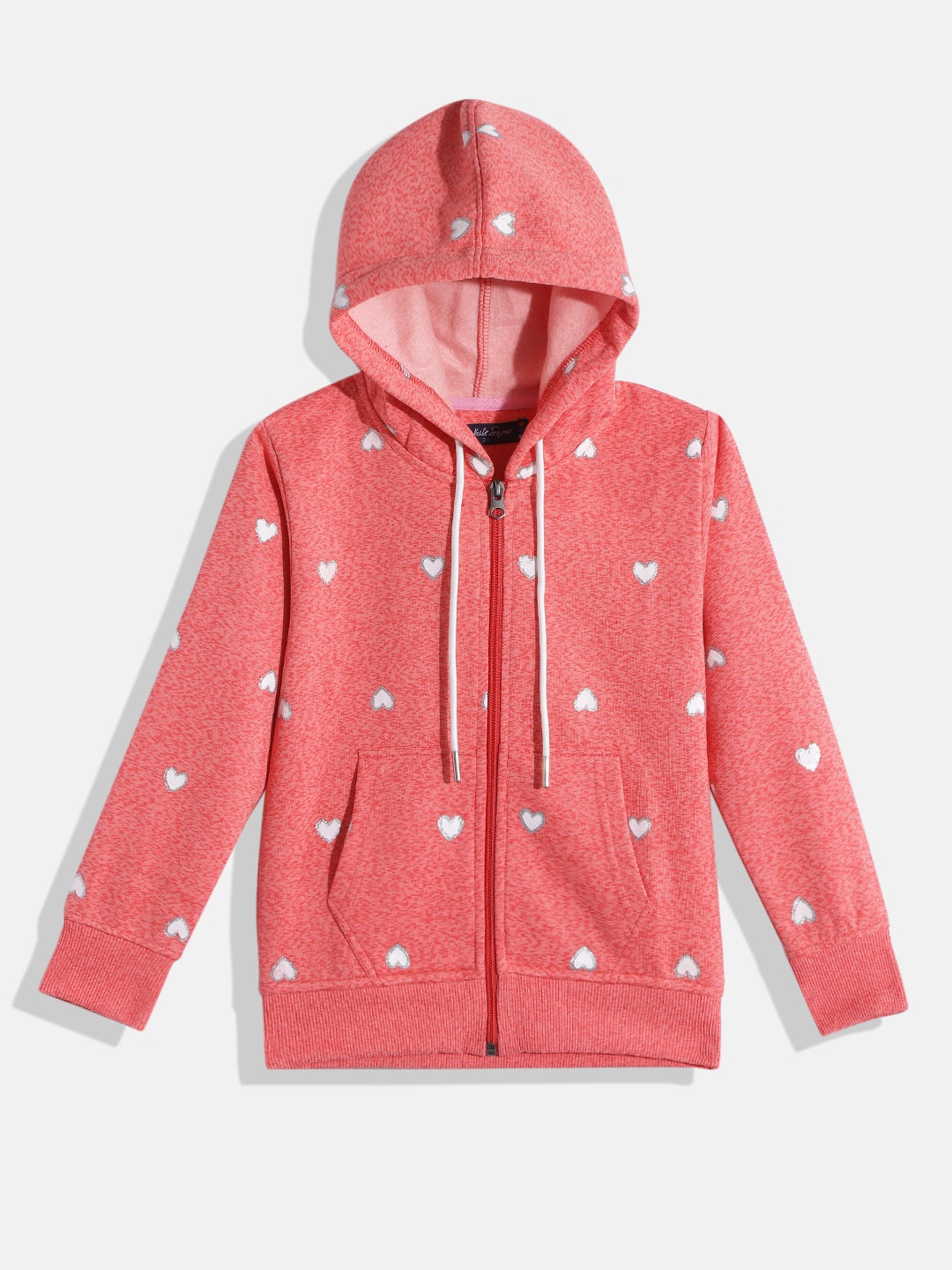 

White Snow Girls Coral & White Star Printed Hooded Sweatshirt