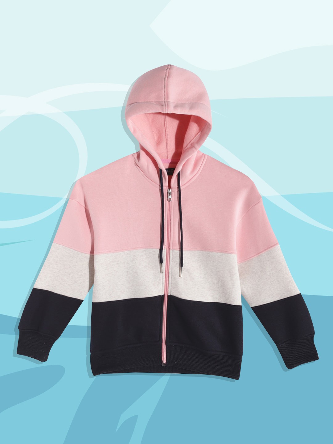 

White Snow Girls Pink & Navy Blue Striped Hooded Sweatshirt