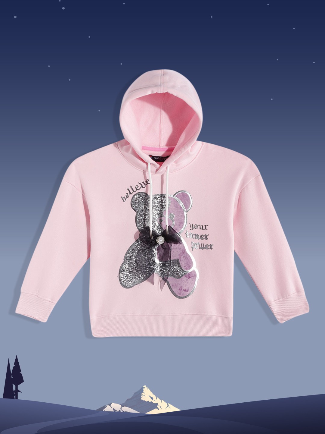 

White Snow Girls Pink Applique Detail Hooded Sweatshirt